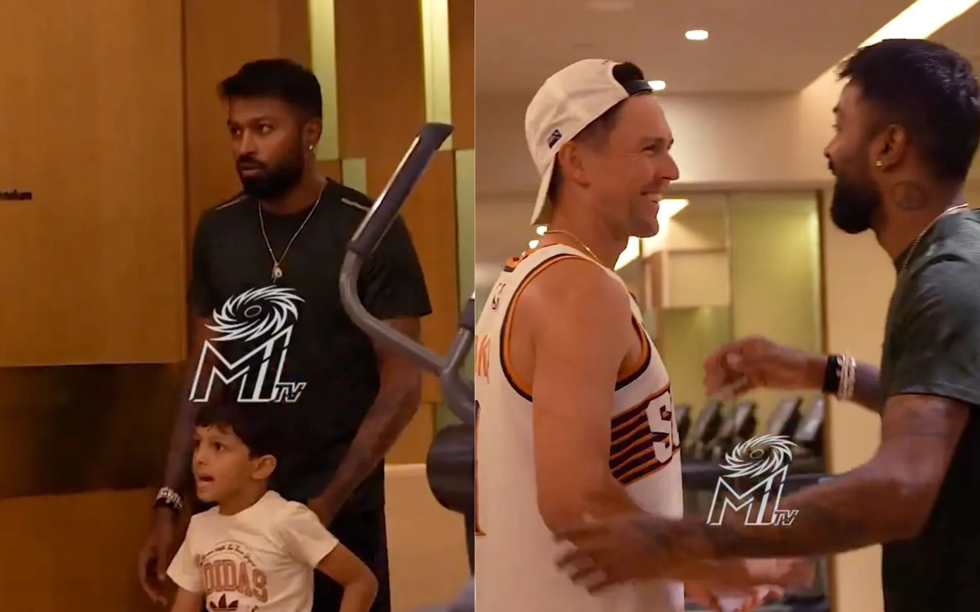 Hardik Pandya meets Trent Boult [Source: @mipaltan/X.com]