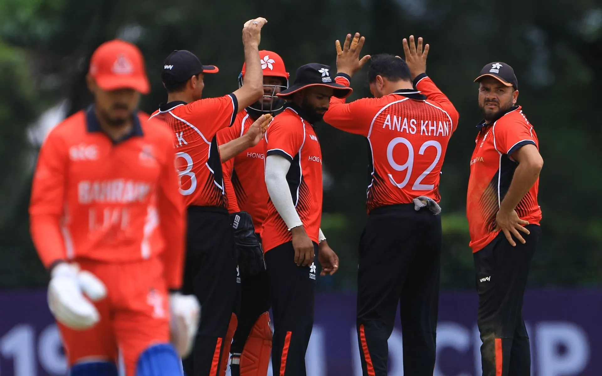 Hong Kong players celebrating a wicket [Source: @MalaysiaCricket/x]