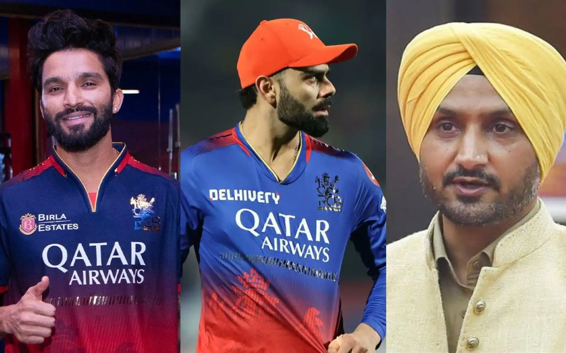 Rajat Patidar, Virat Kohli and Harbhajan Singh [Source: @CricCrazyJohns/X.com]
