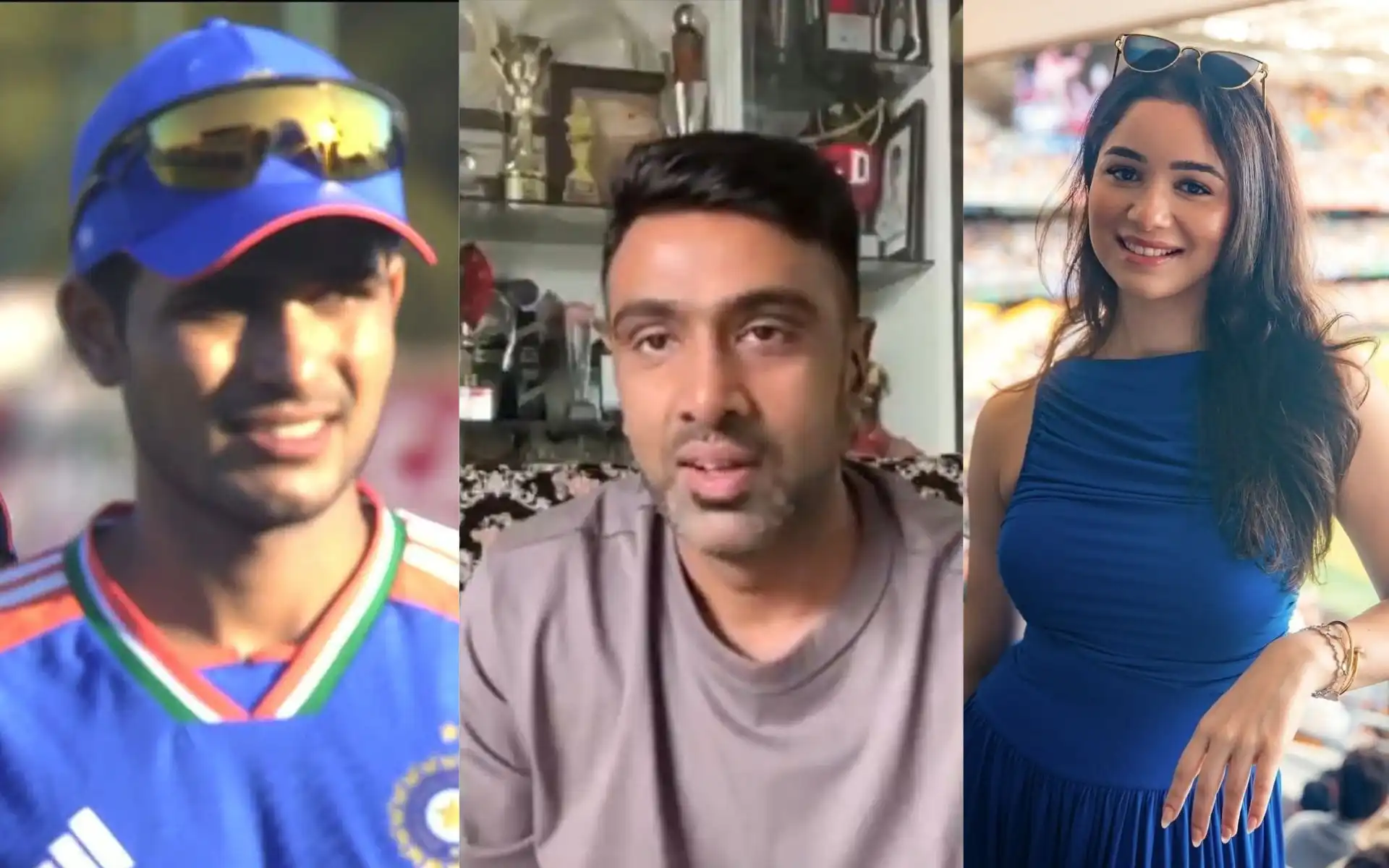 Shubman Gill, Ravichandran Ashwin and Sara Tendulkar [Source: @devilscricket, @mufaddal_vohra/x]