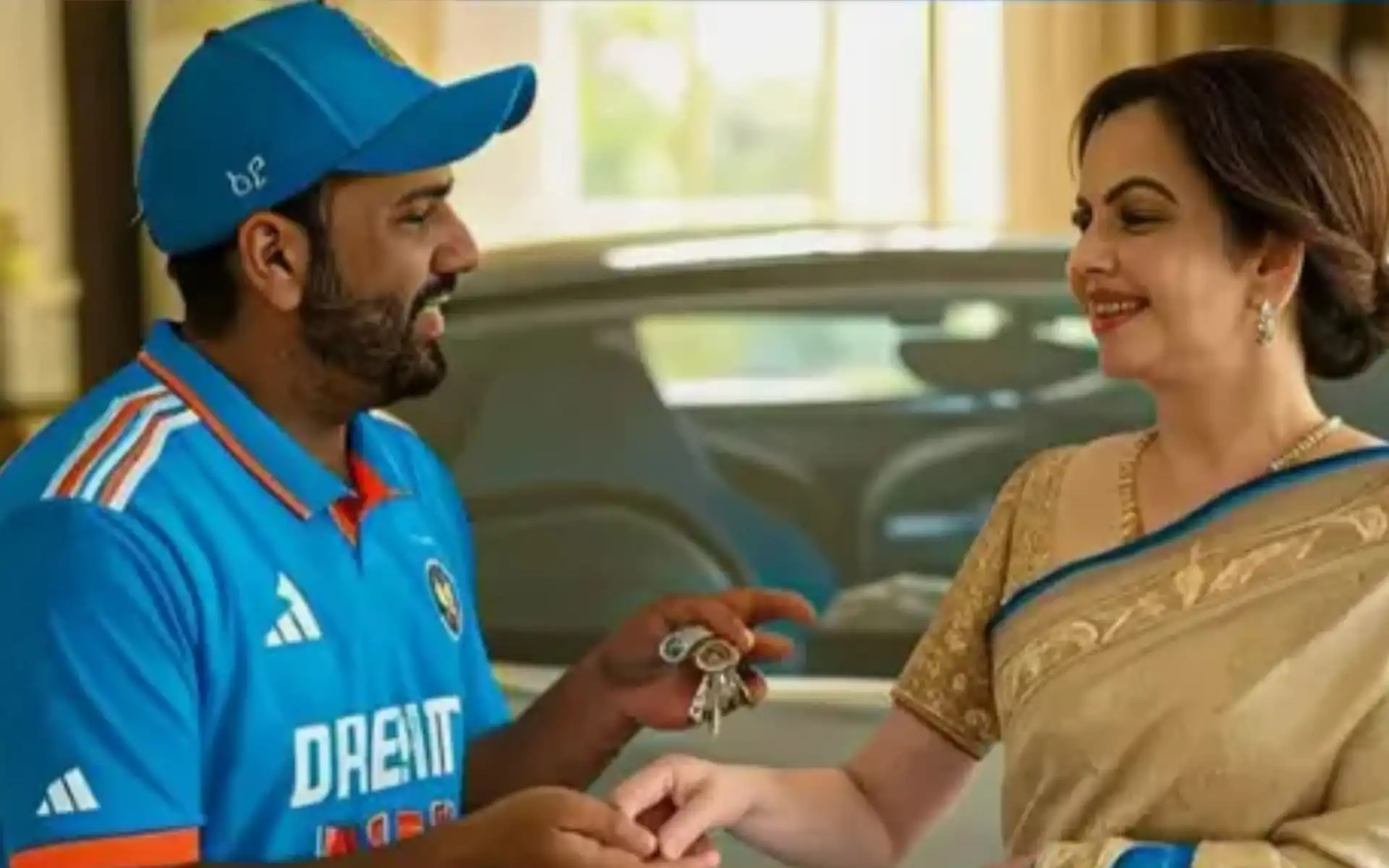 Viral image of Rohit Sharma getting a car as gift from Nita Ambani [Source: Facebook]