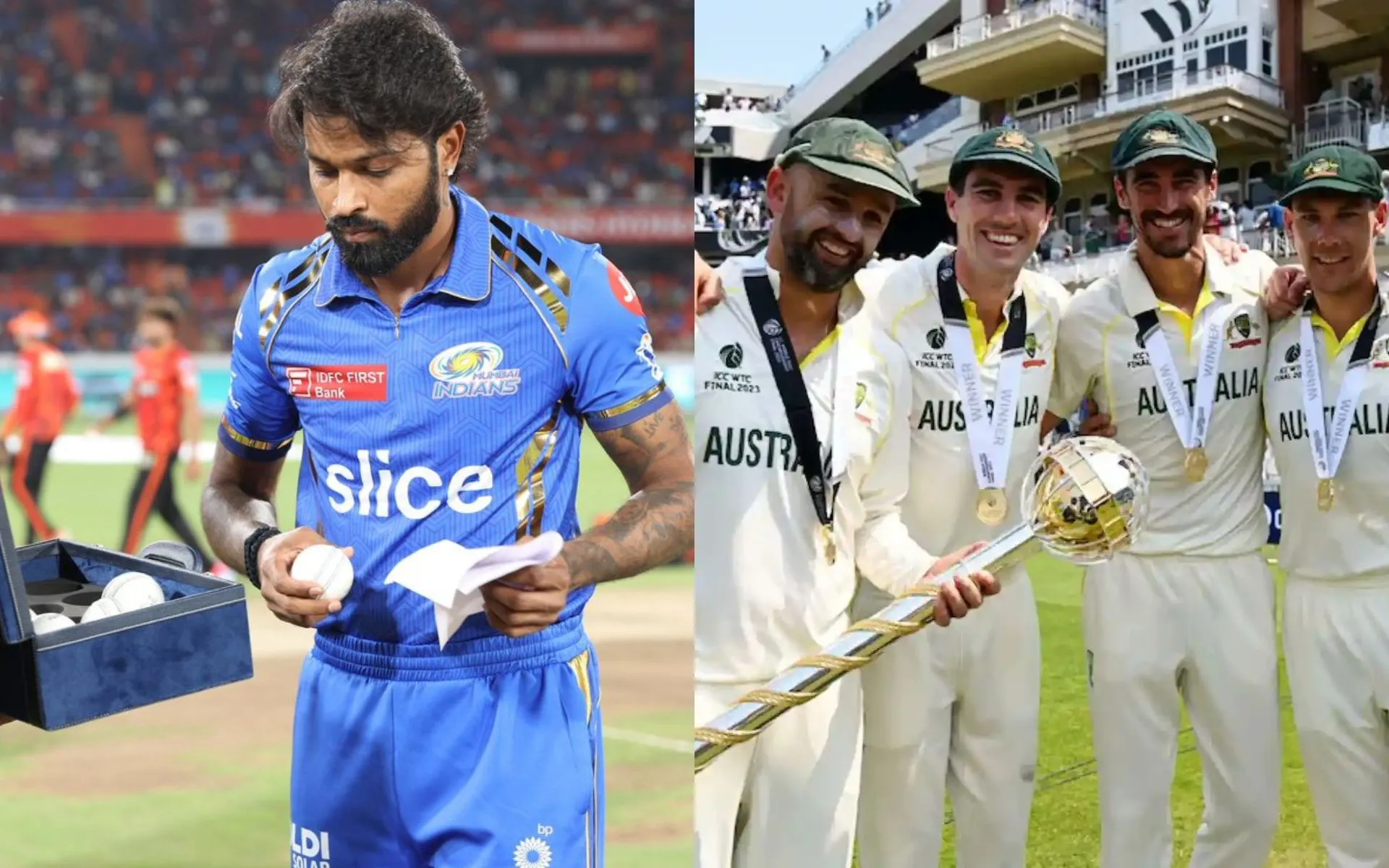Hardik Pandya and Australian players [Source: @Johns, @ragav_x/x]
