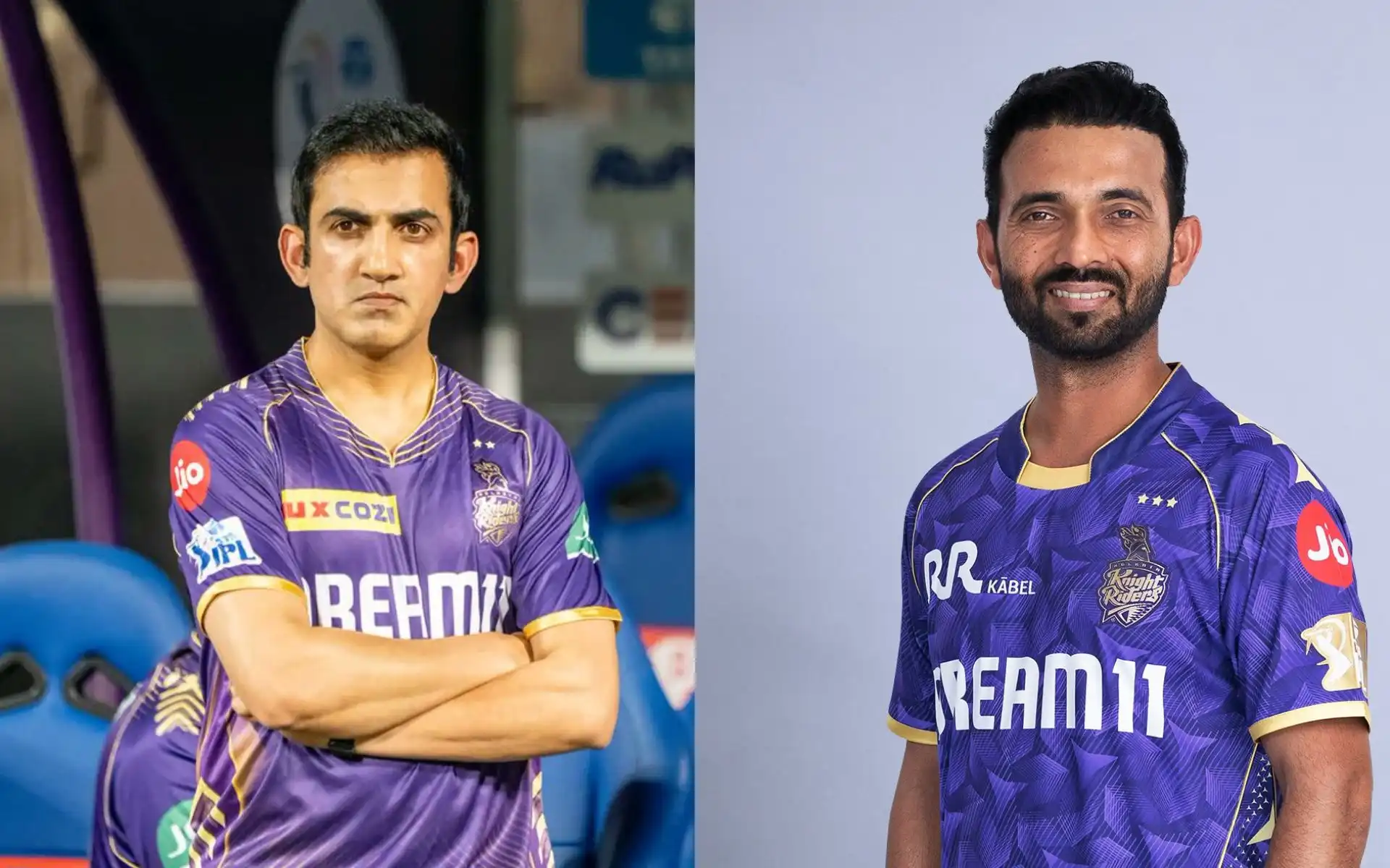 Gautam Gambhir and Ajinkya Rahane [Source: @Prat1k_, @KKRUltras/x.com]
