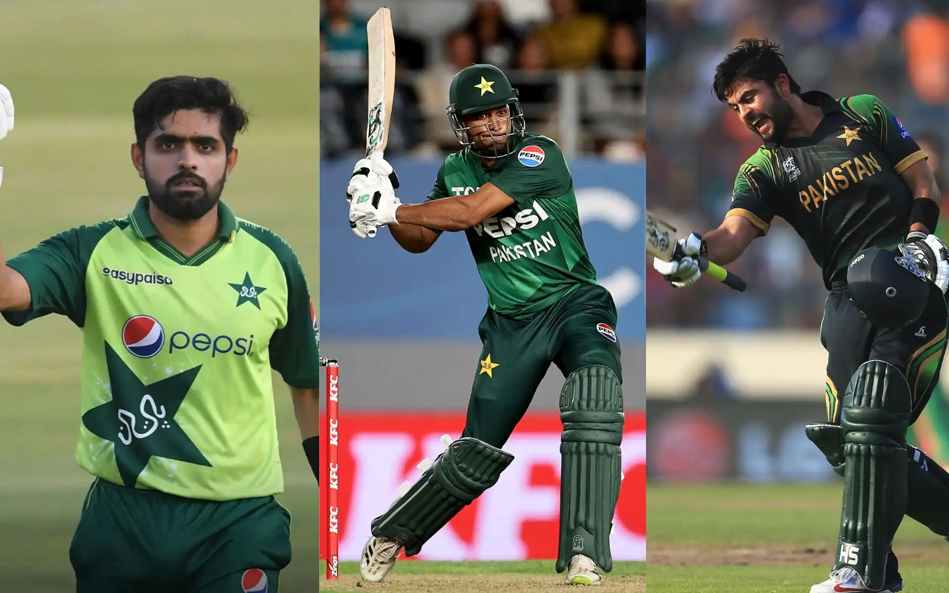 Babar Azam, Hasan Nawaz & Ahmed Shehzad (Source: @mufaddal_vohra/X.com, @ICC/X.com)