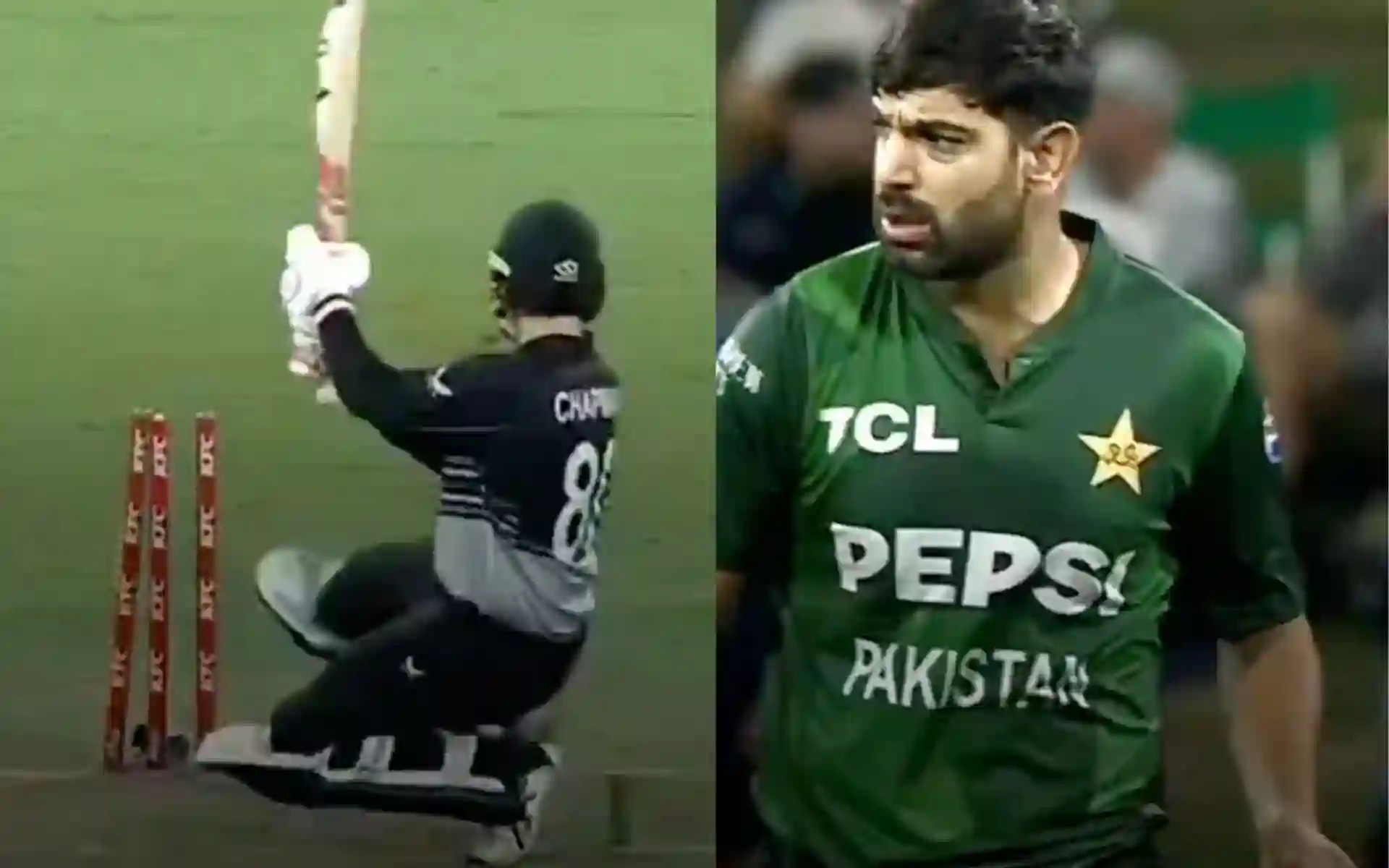Rauf knocks over Chapman [Source: @Rnawaz31888/X.com]
