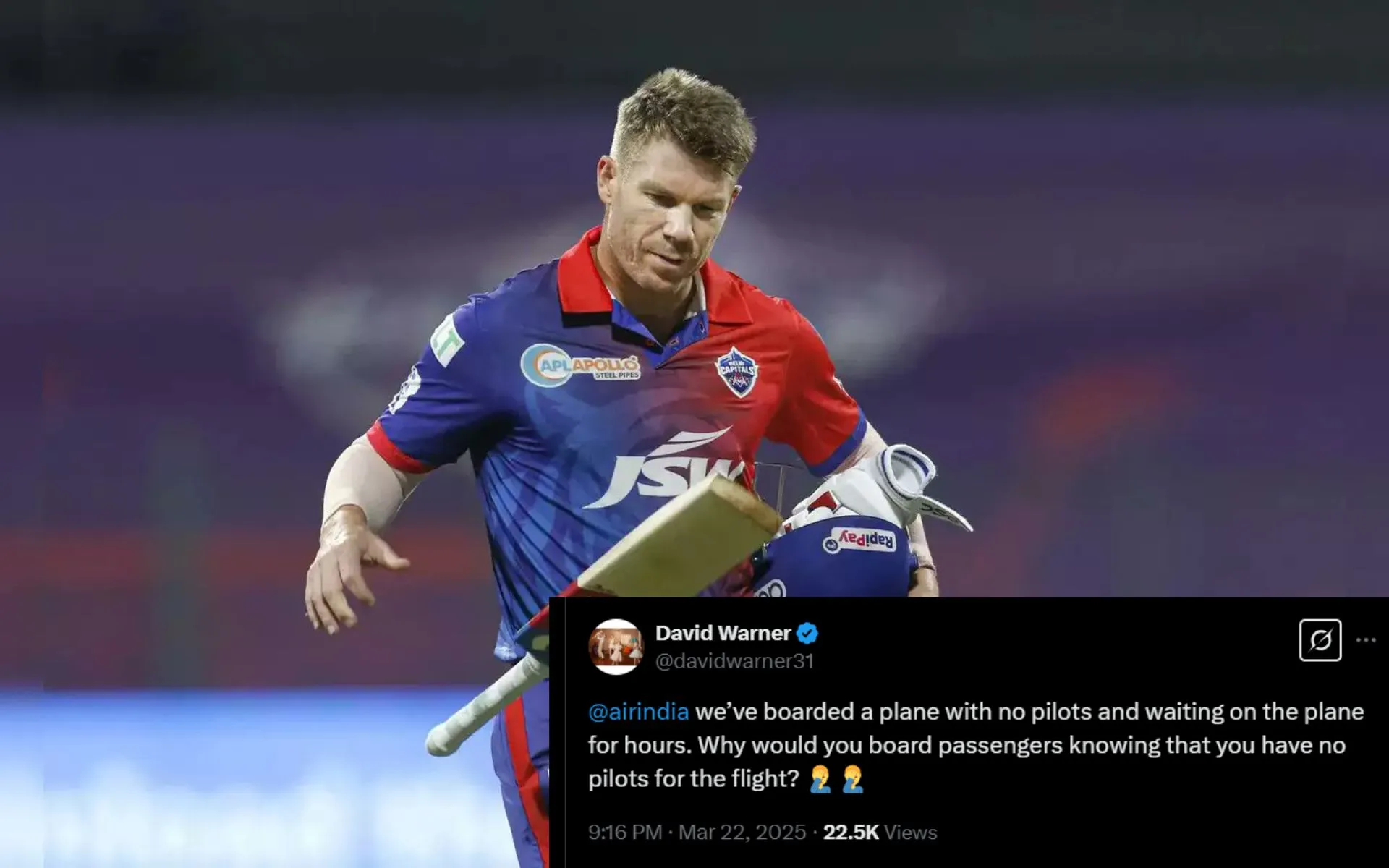 David Warner Slams Air India (Source: @mufaddal_vohra/x.com, @davidwarner31/x.com)