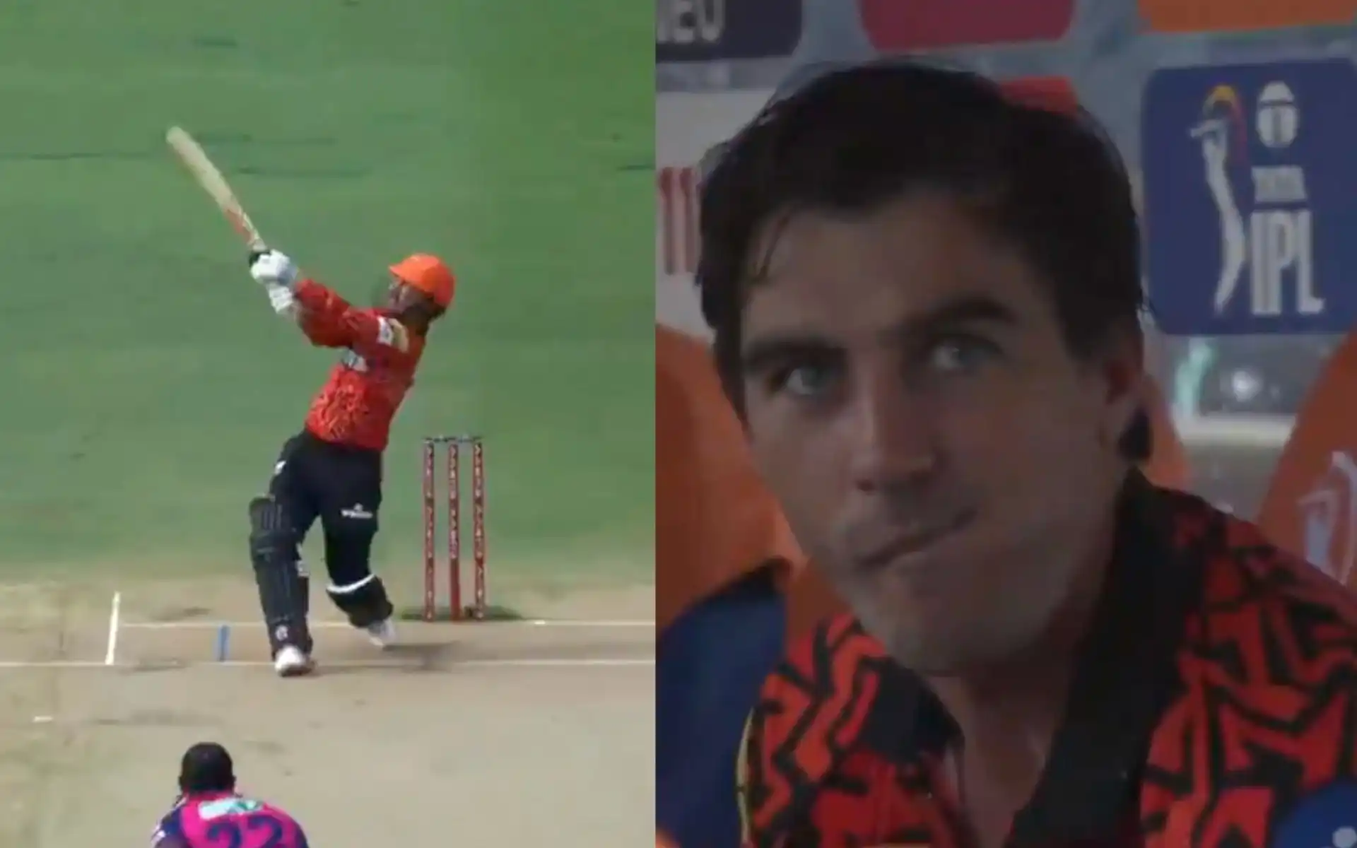 Pat Cummins admiring Travis Head's massive six against RR [Source: @kuchnahi1269083/x.com]