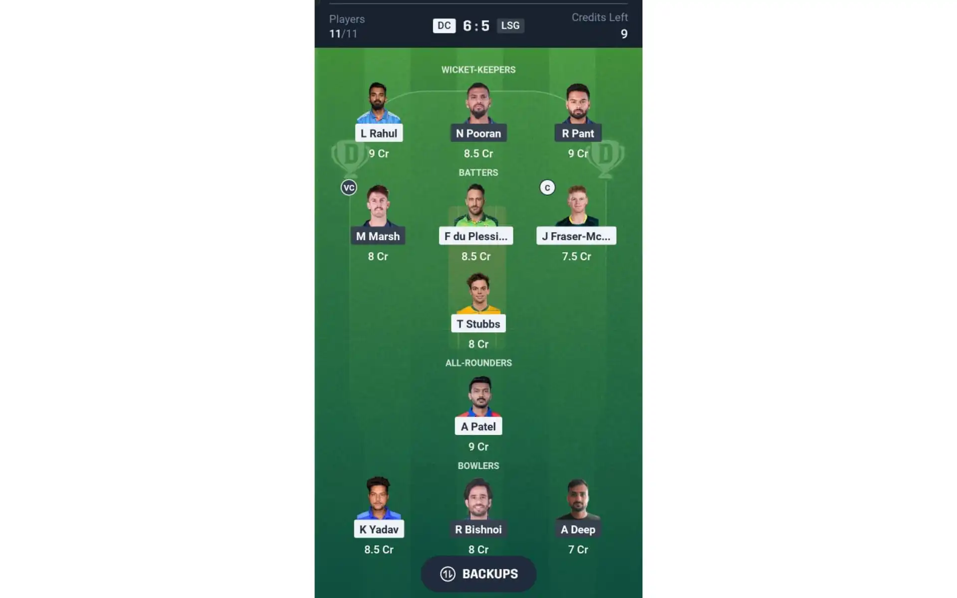 DC vs LSG, Match 4: Dream11 Team 1 [Source: @Dream11 App]
