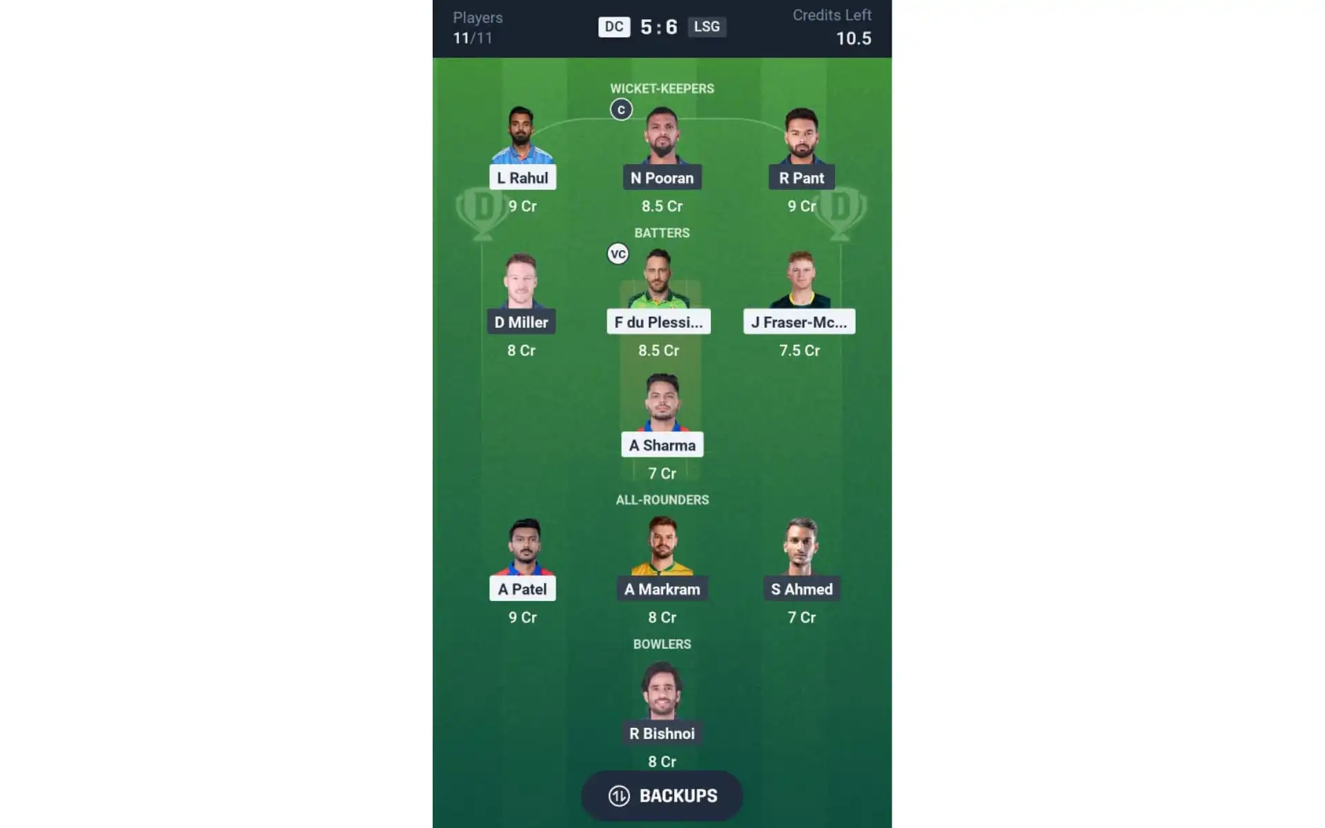 DC vs LSG, Match 4: Dream11 Team 2 [Source: @Dream11 App]