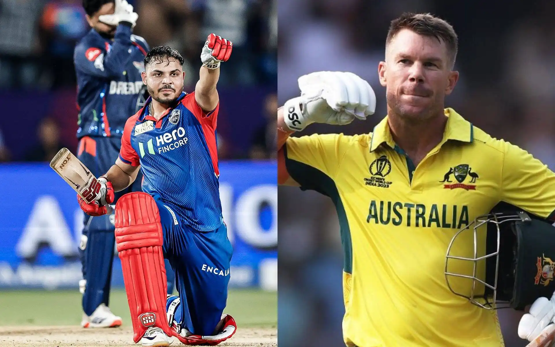 Ashutosh Sharma and David Warner [Source: @DelhiCapitals, @mufaddal_vohra/x]