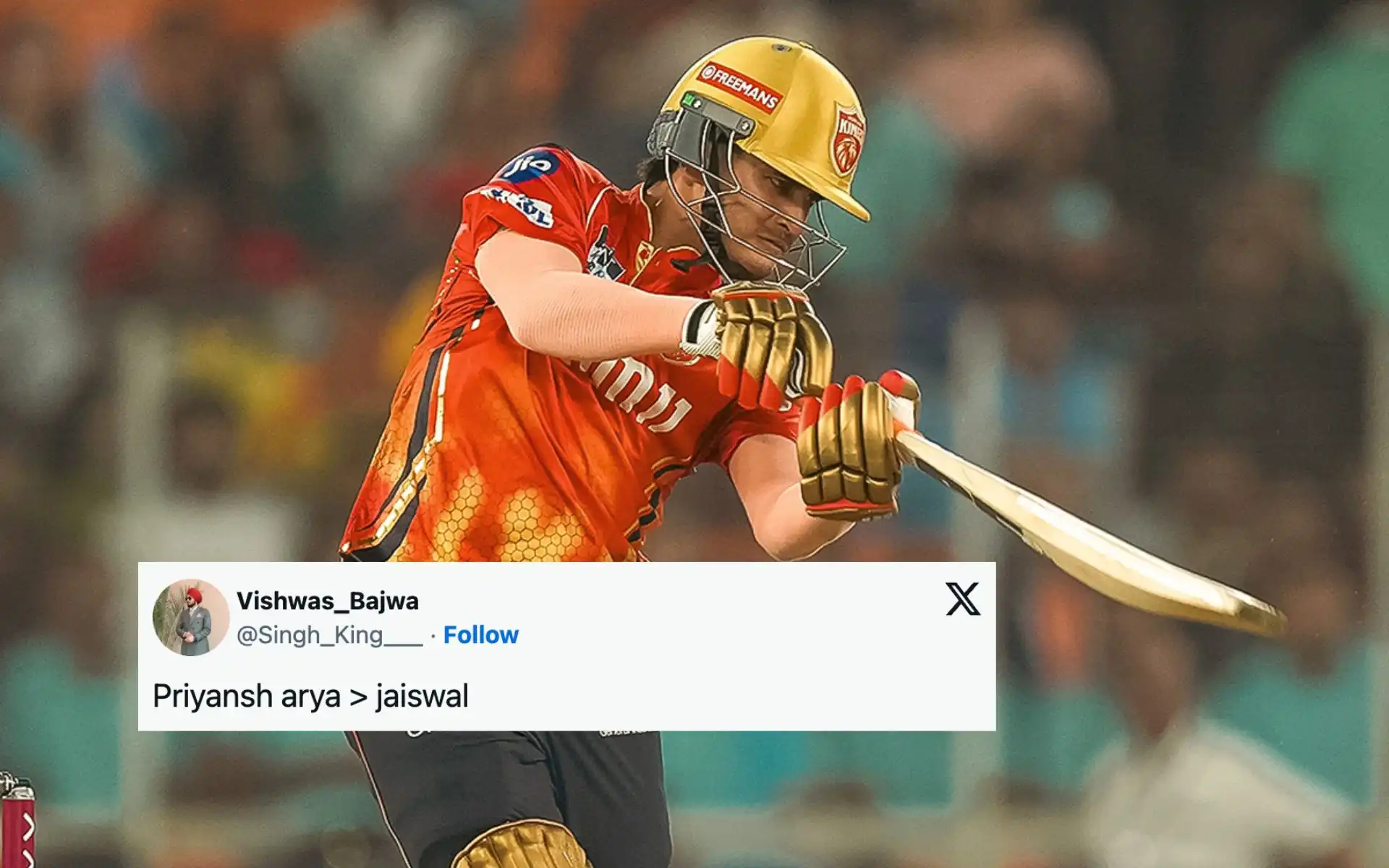 Priyansh Arya gets fans' attention in debut IPL game [Source: @PunjabKingsIPL, @Singh_King___/X.com]
