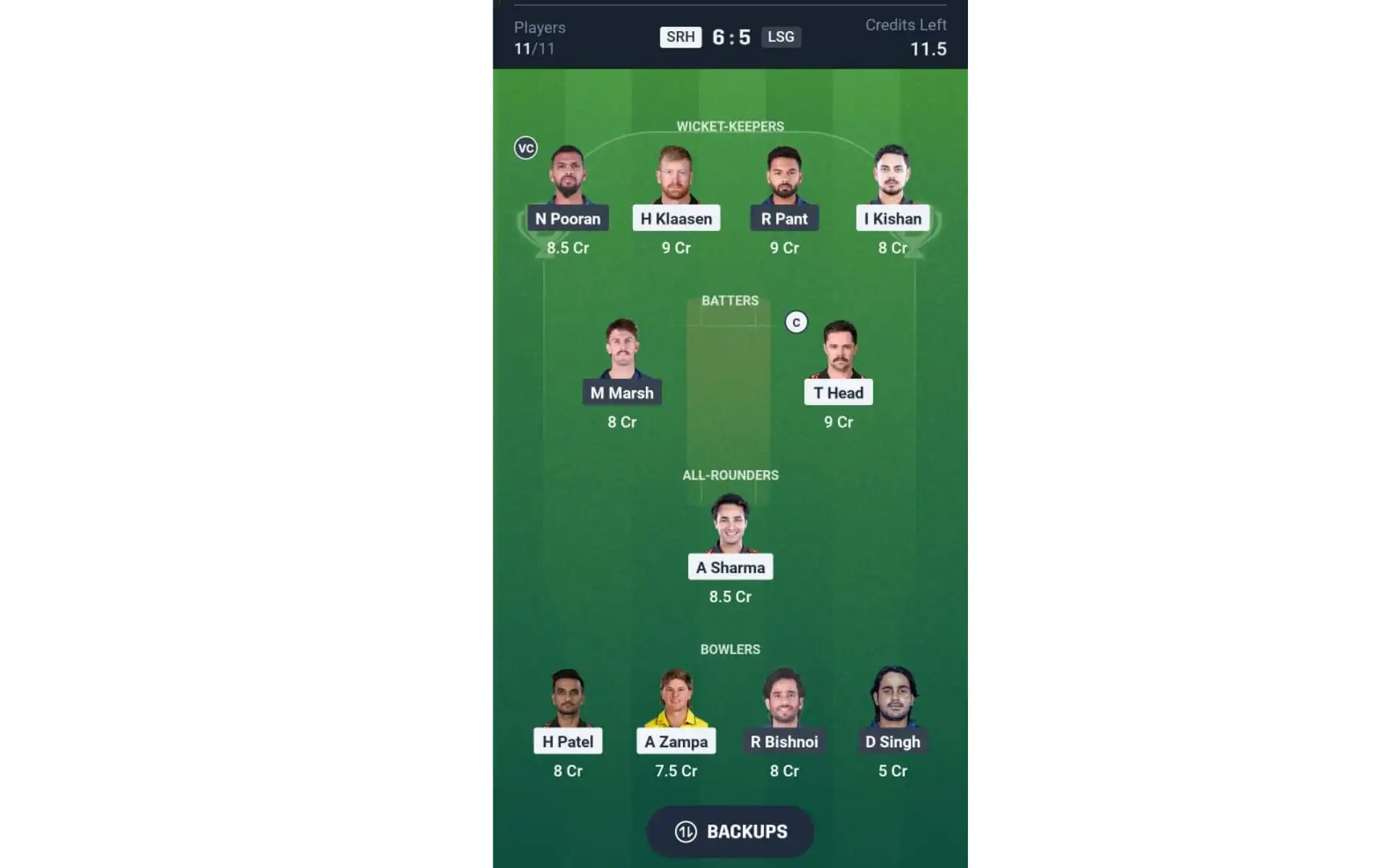 SRH vs LSG, IPL Match 7: Dream11 Team 1 [Source: @Dream11 App]