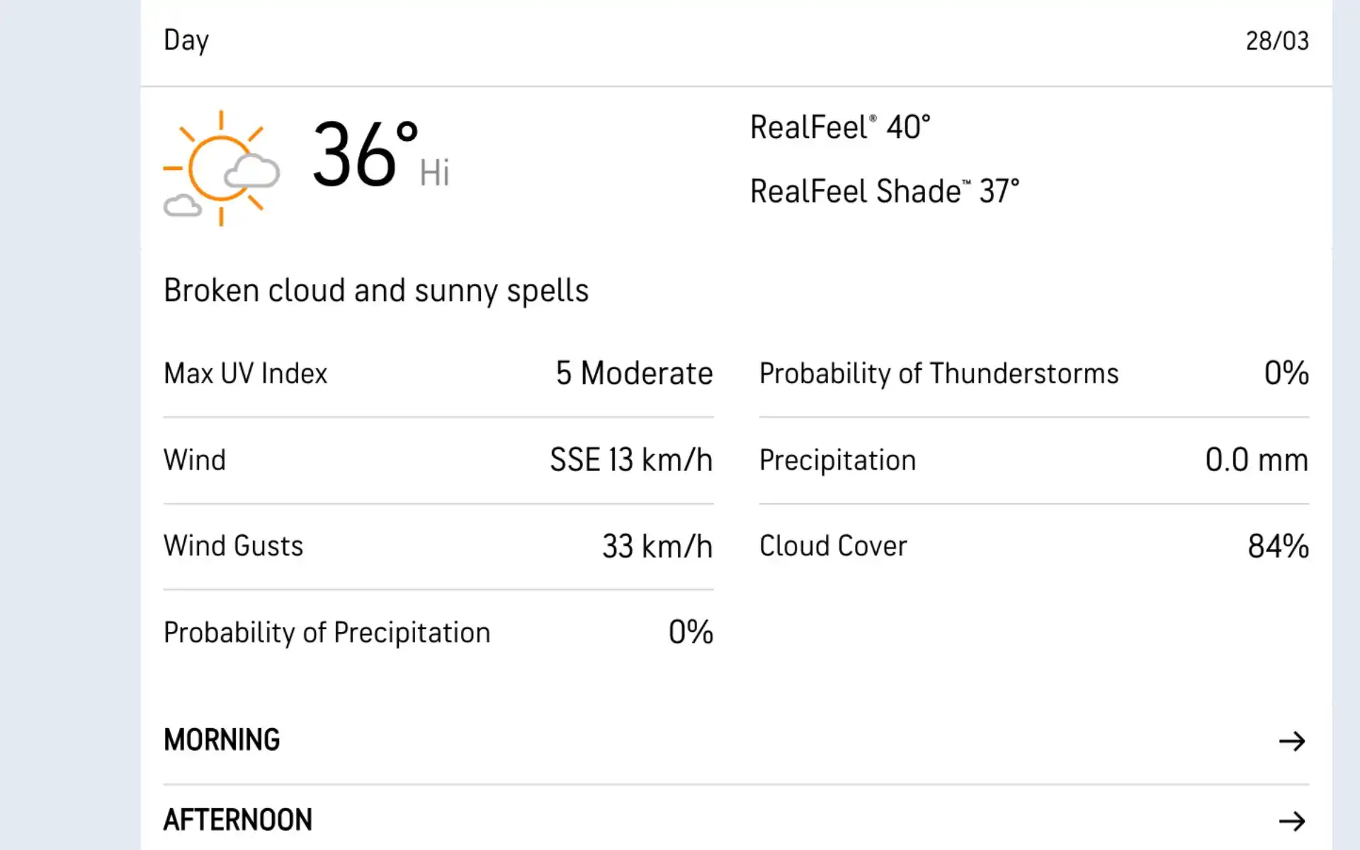CSK vs RCB Weather Report (Source:@AccuWeather.com)