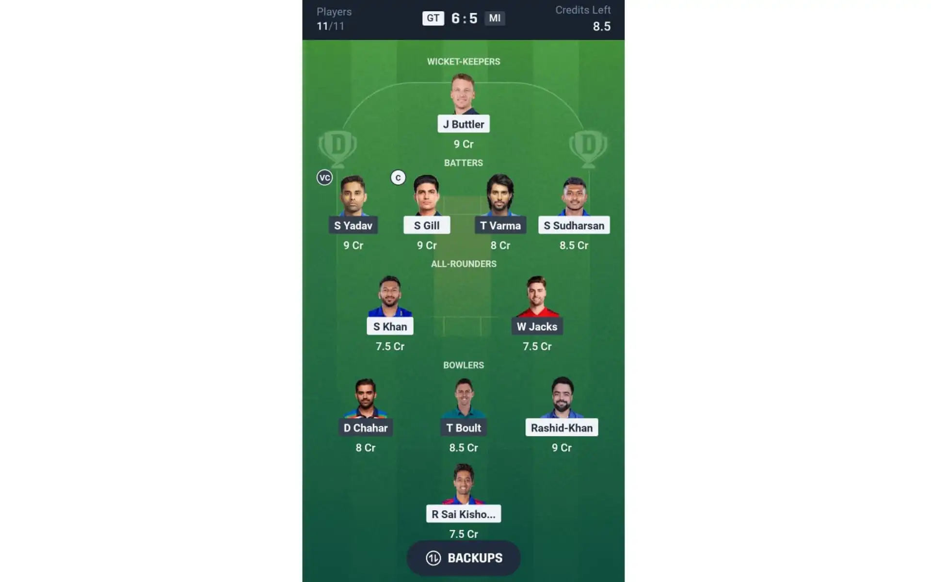 GT vs MI, IPL 2025: Dream11 Team 1 [Source: @Dream11 App]