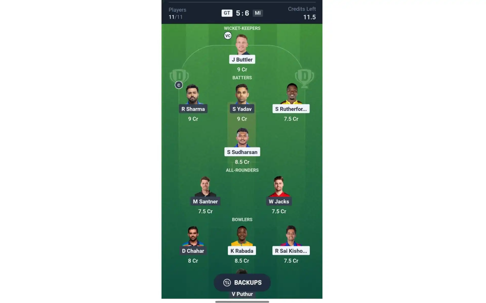 GT vs MI, IPL 2025: Dream11 Team 2 [Source: @Dream11 App]