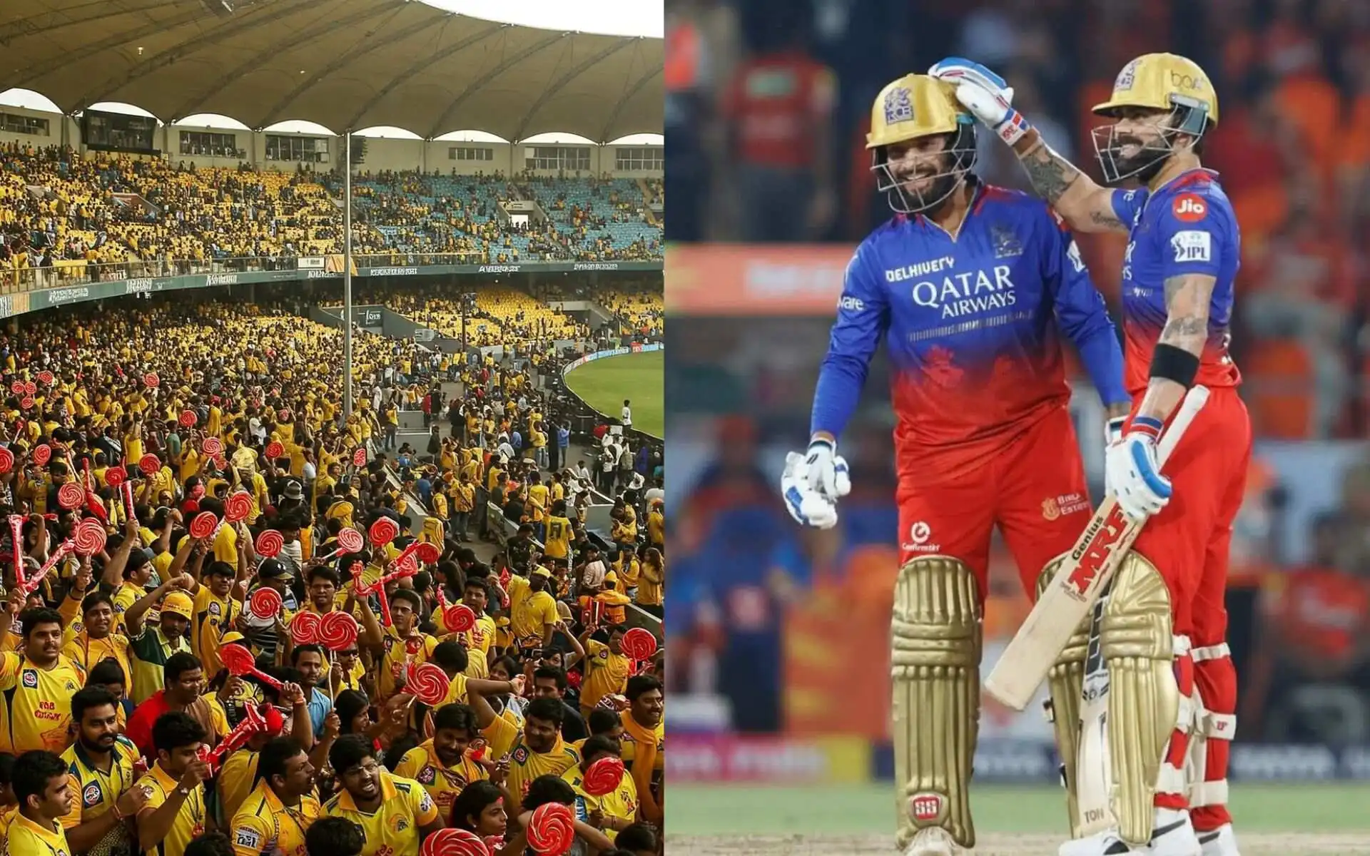 CSK fans at Chepauk and Rajat Patidar and Virat Kohli [Source: @89at_gabba, @Riyaagrahari8/x.com]