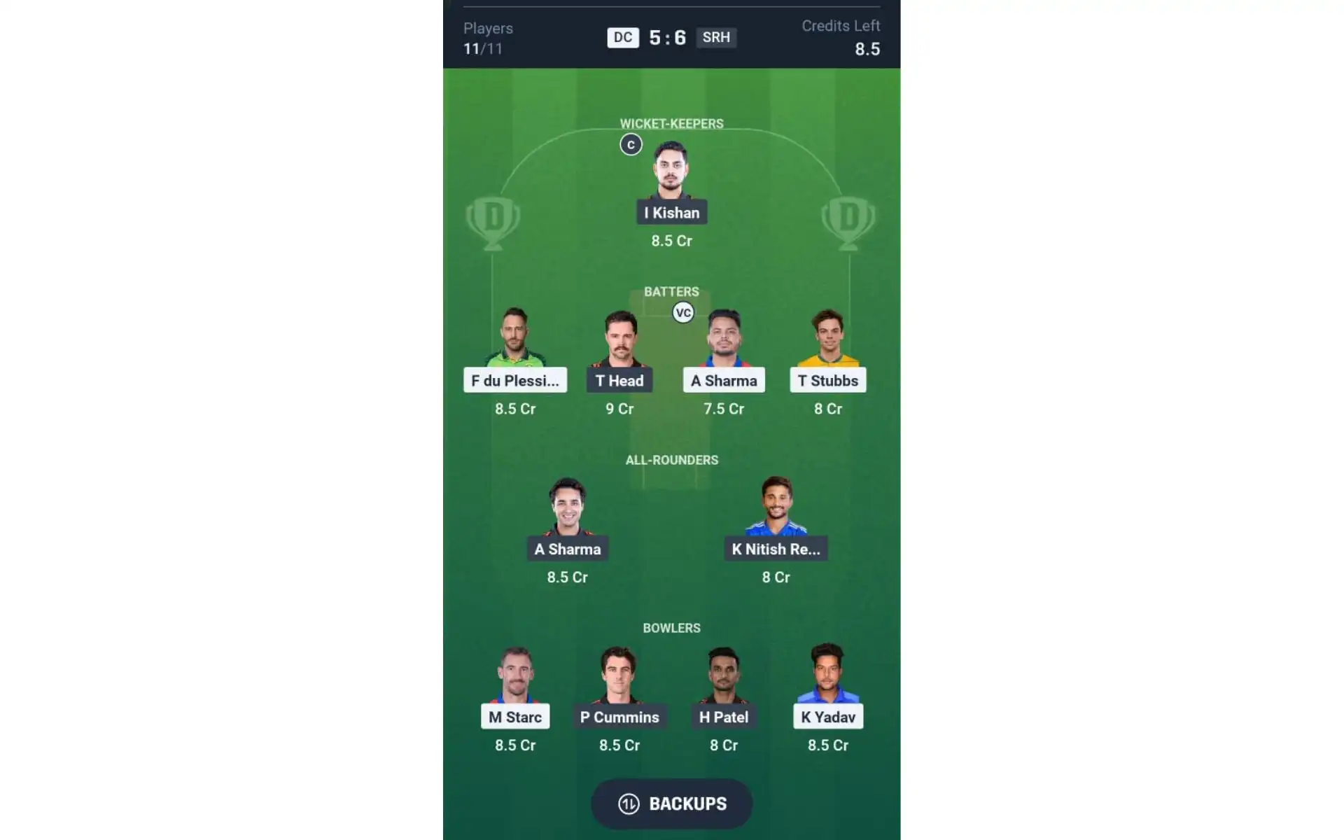 DC vs SRH IPL 2025: Dream11 Team 1 [Source: @Dream11 App]