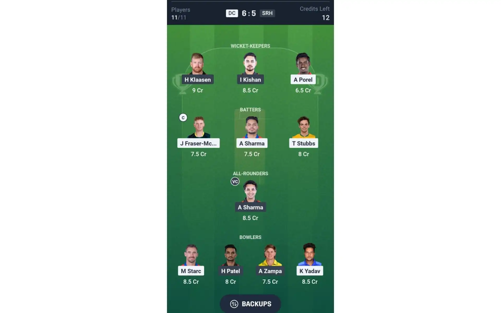 DC vs SRH, IPL 2025: Dream11 Team 2 [Source: @Dream11 App]