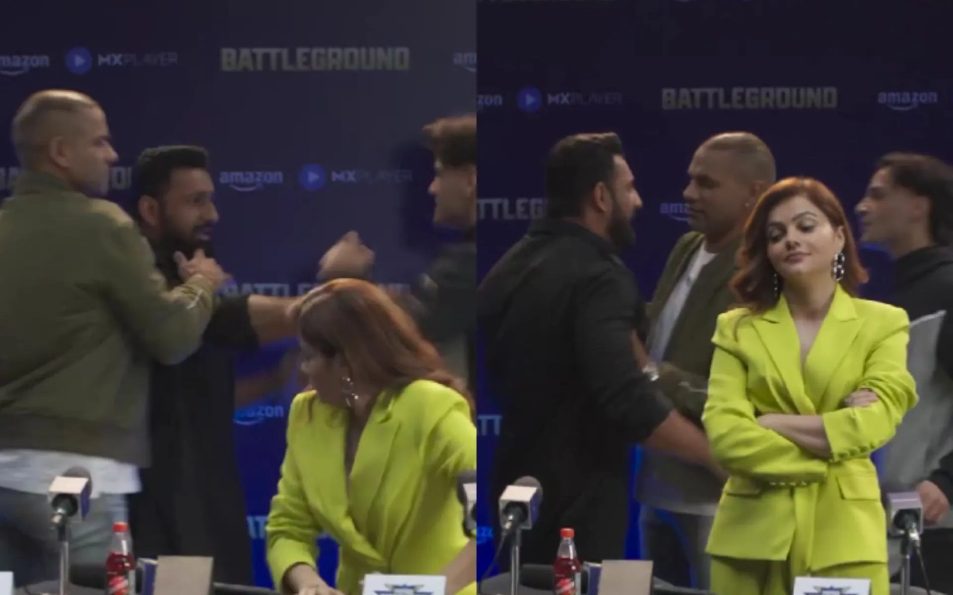 Shikhar Dhawan tries to stop the fight [Source: @gharkekalesh/x.com]