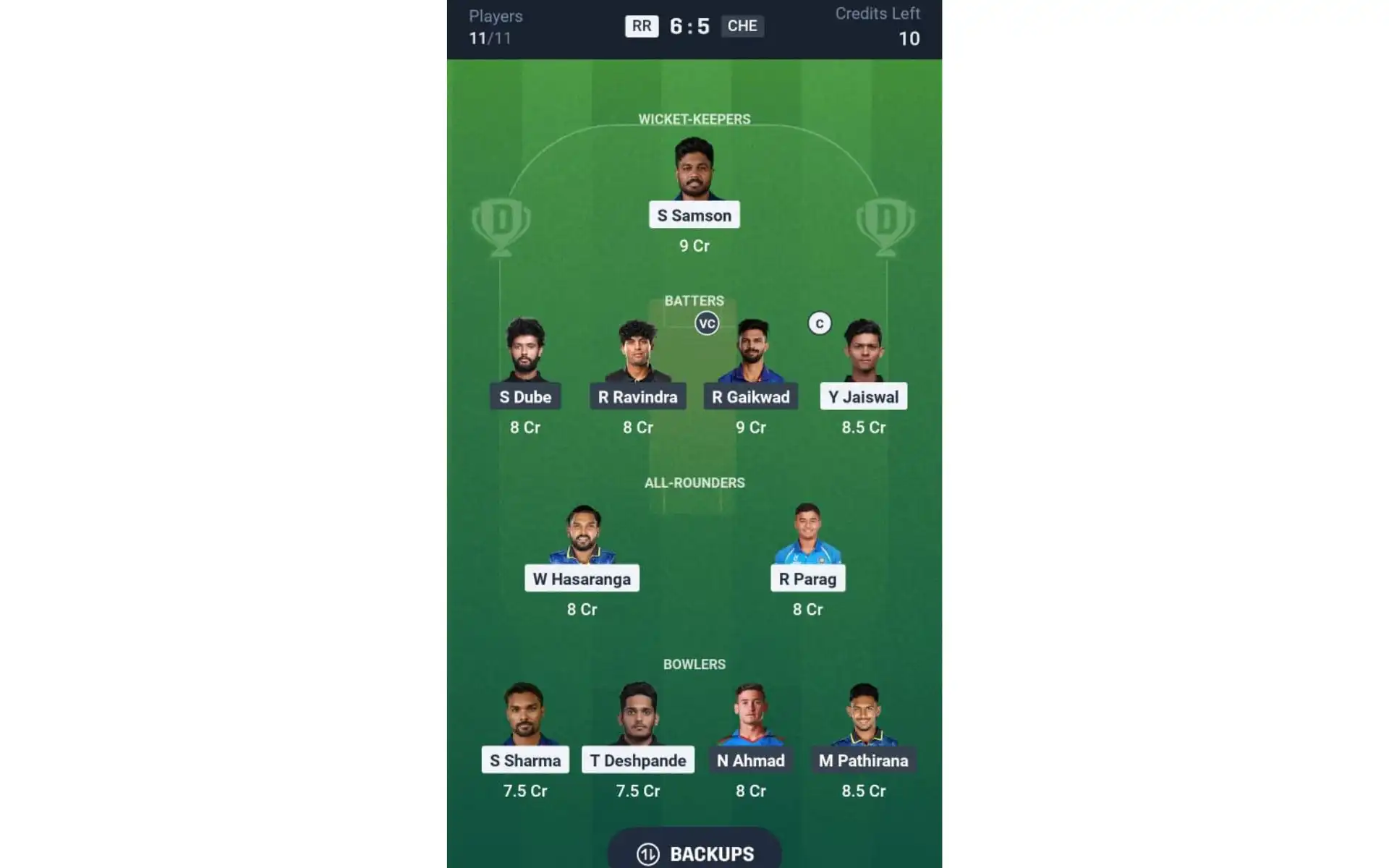 RR vs CSK, IPL 2025: Dream11 Team 1 [Source: @Dream11 App]