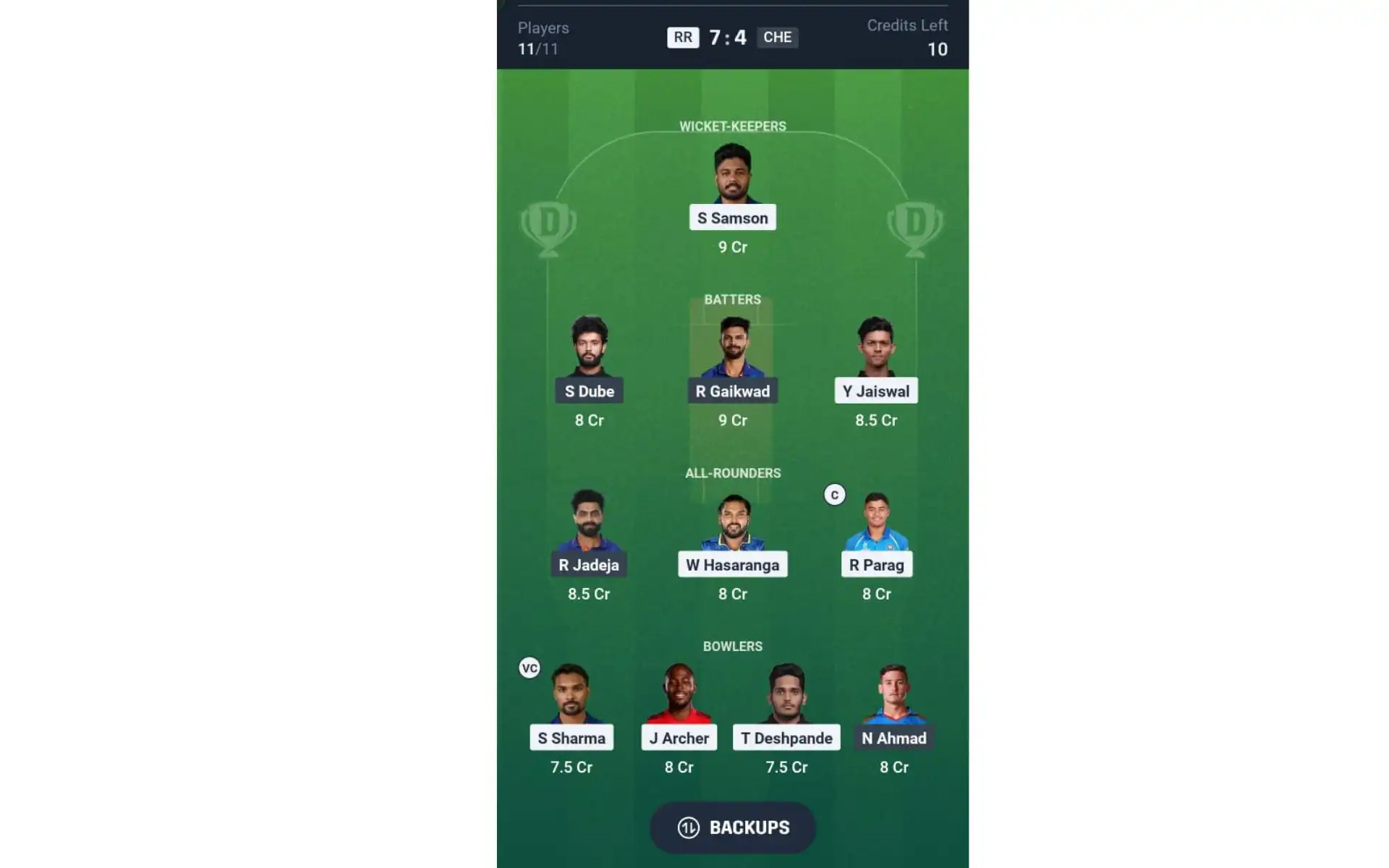 RR vs CSK, IPL 2025: Dream11 Team 2 [Source: @Dream11 App]