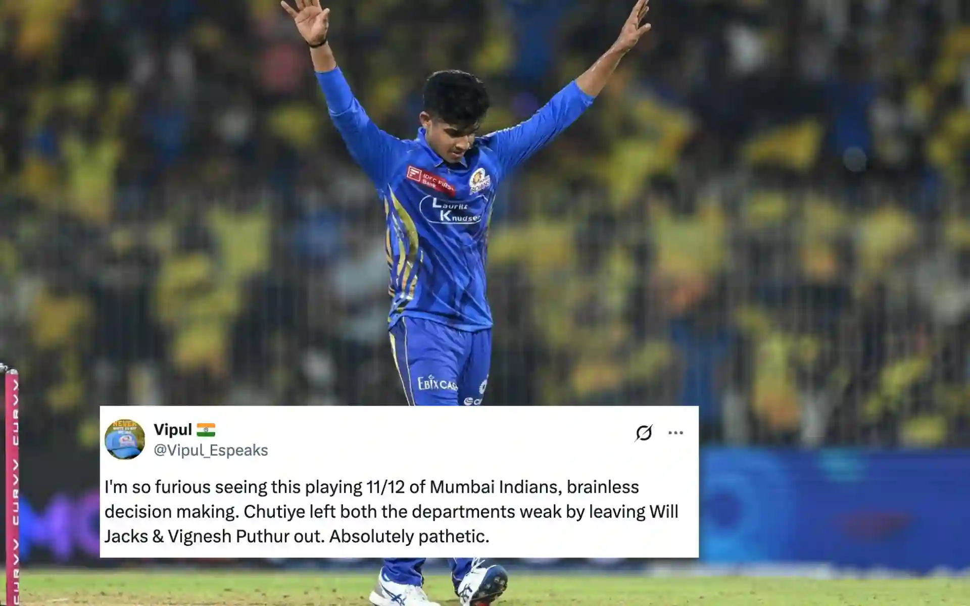 'Hardik Can Never Pick A Good Team' Fans Puzzled With MI Dropping Vignesh Puthur Vs GT 'Hardik Can Never Pick A Good Team' Fans Puzzled With MI Dropping Vignesh Puthur Vs GT