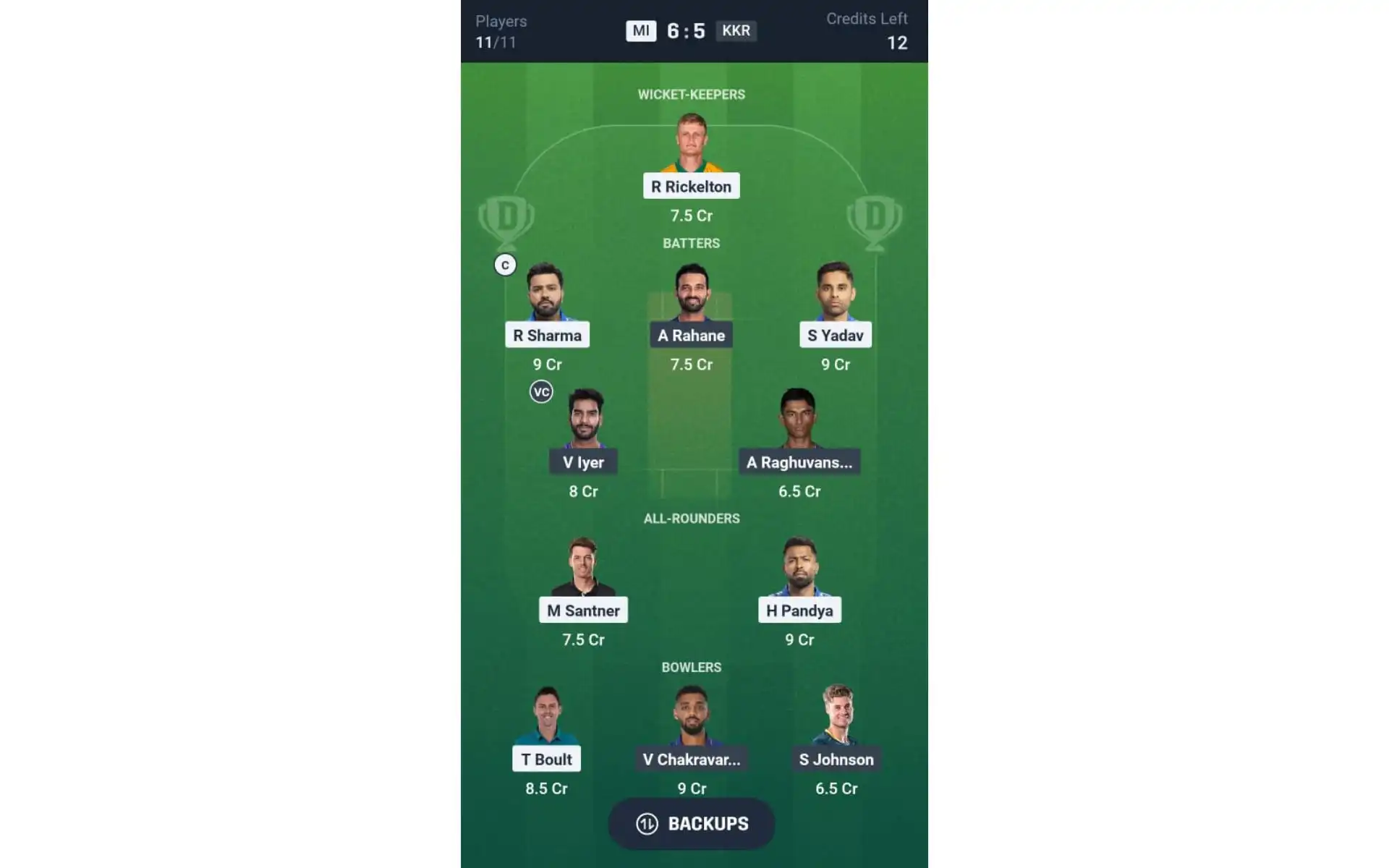 MI vs KKR, IPL 2025: Dream11 Team 2 [Source: @Dream11 App]