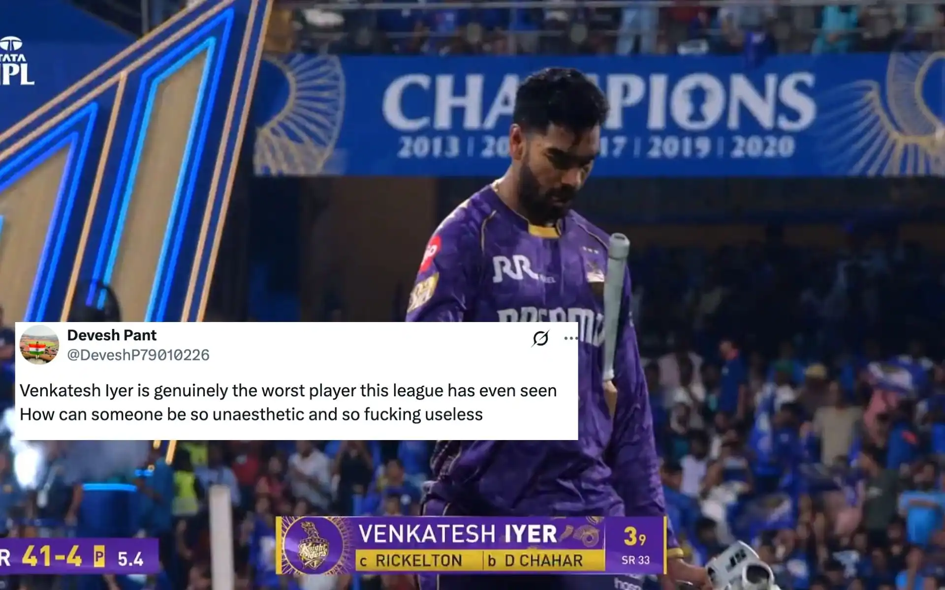 Venkatesh Iyer mocked after failure vs MI [Source: @TukTuk_Academy, @DeveshP79010226/X.com]