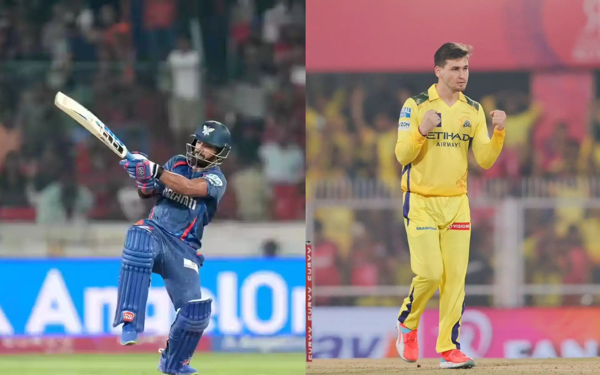 Nicholas Pooran and Noor Ahmad (Source: @IPL/X.com)