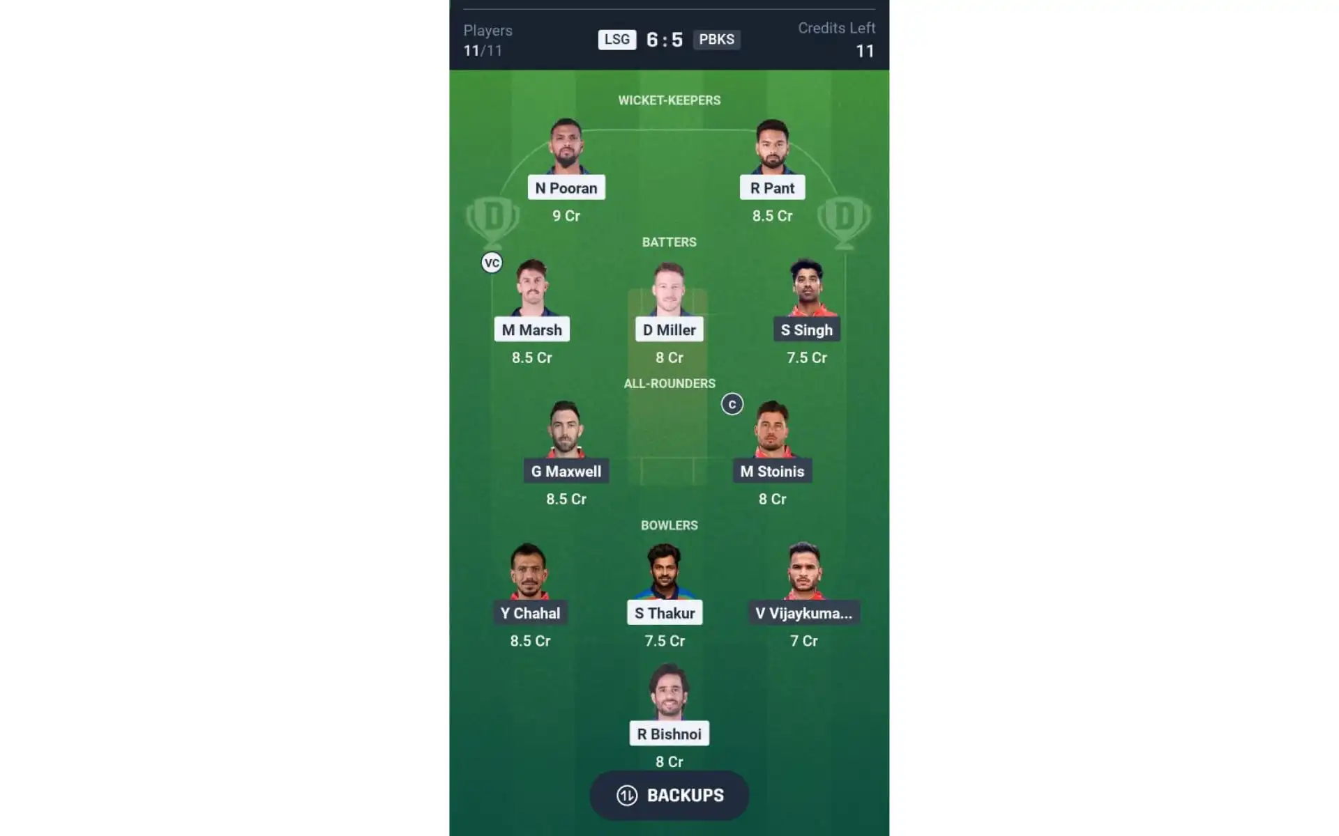 LSG vs PBKS, IPL 2025 Match 13: Dream11 Team 1 [Source: @Dream11 App]