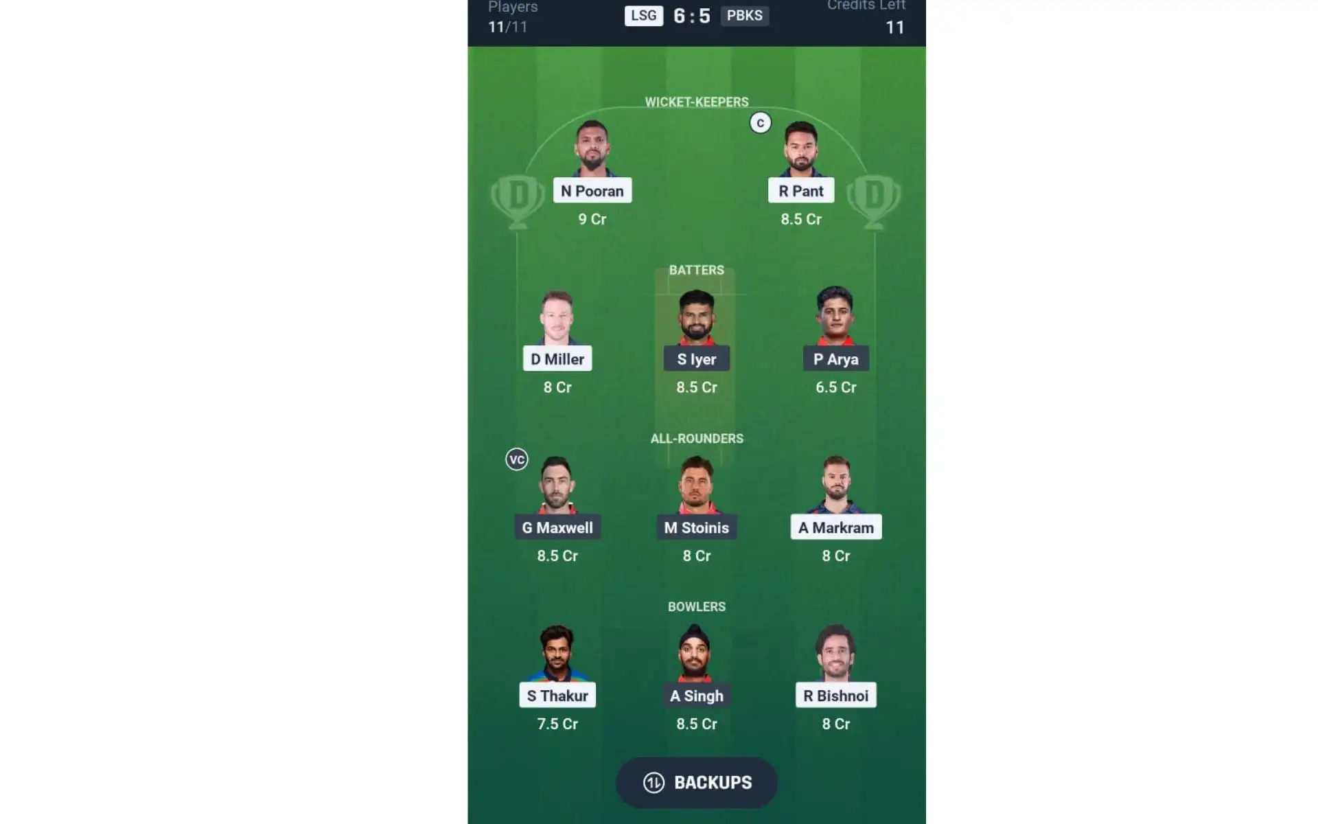 LSG vs PBKS, IPL 2025 Match 13: Dream11 Team 2 [Source: @Dream11 App]