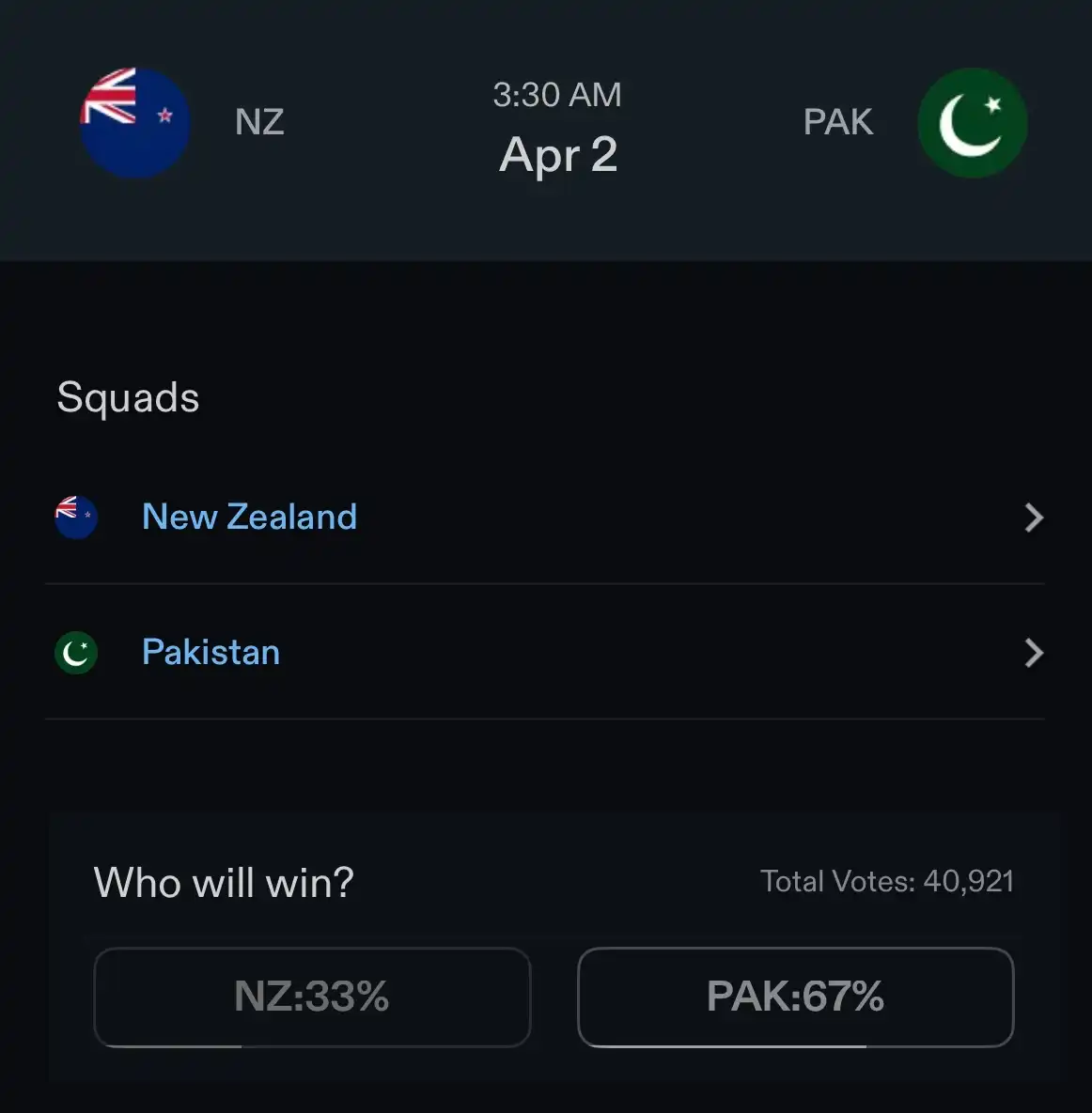 NZ vs PAK (Source: CREX)