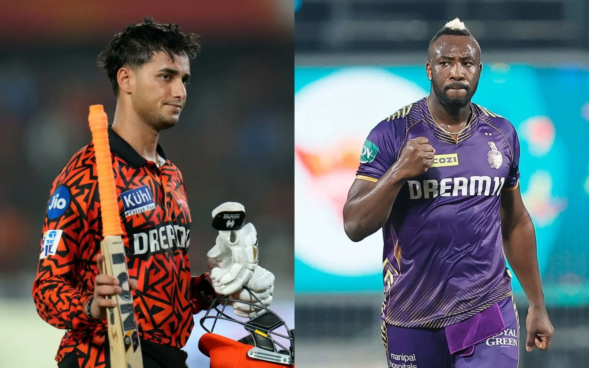Abhishek Sharma & Andre Russell [Source:  @CricCrazyJohns, @KnightsVibe/x.com]