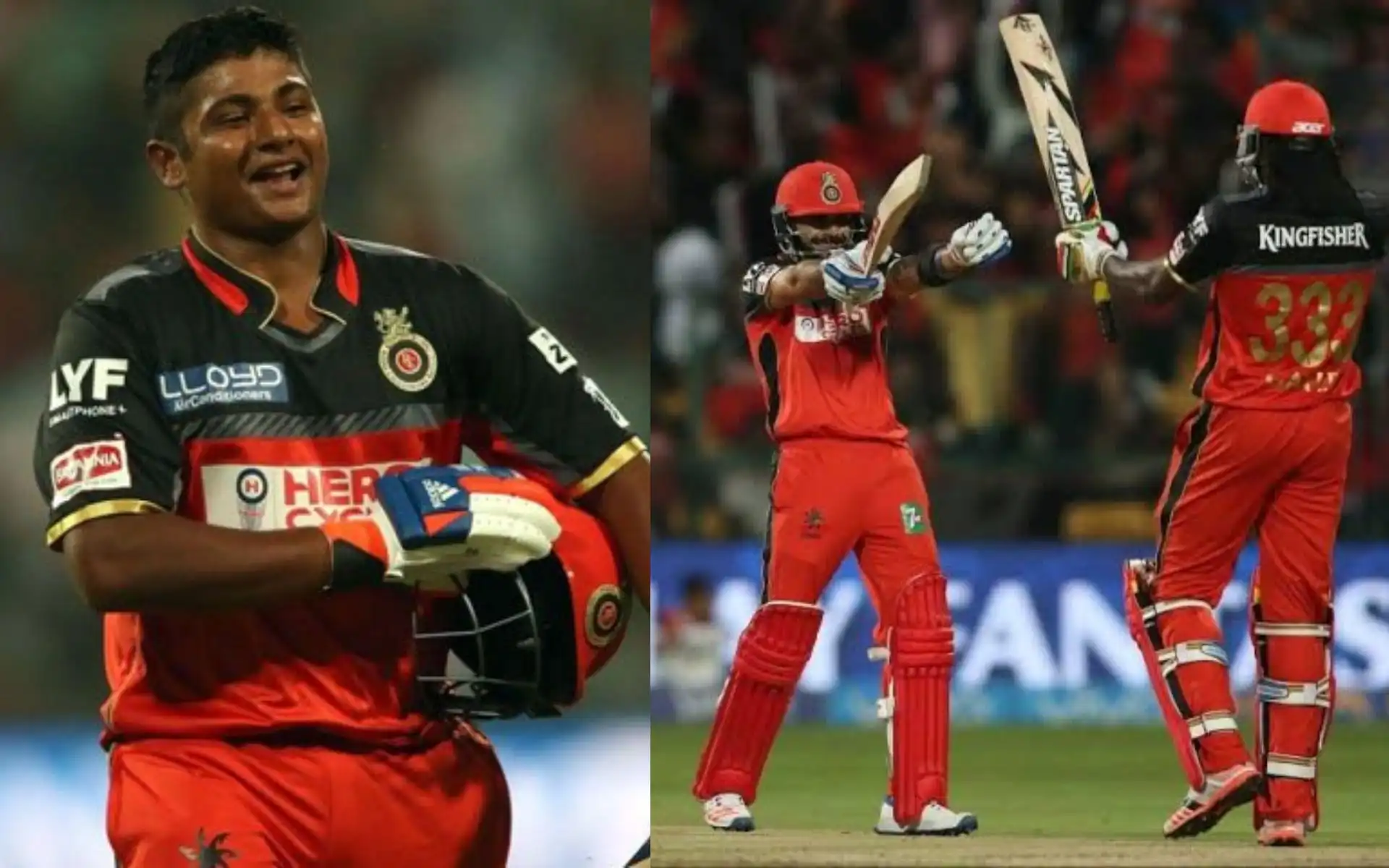 Sarfaraz Khan, Virat Kohli and Chris Gayle (Source:@CricCrazyJohns,x.com)