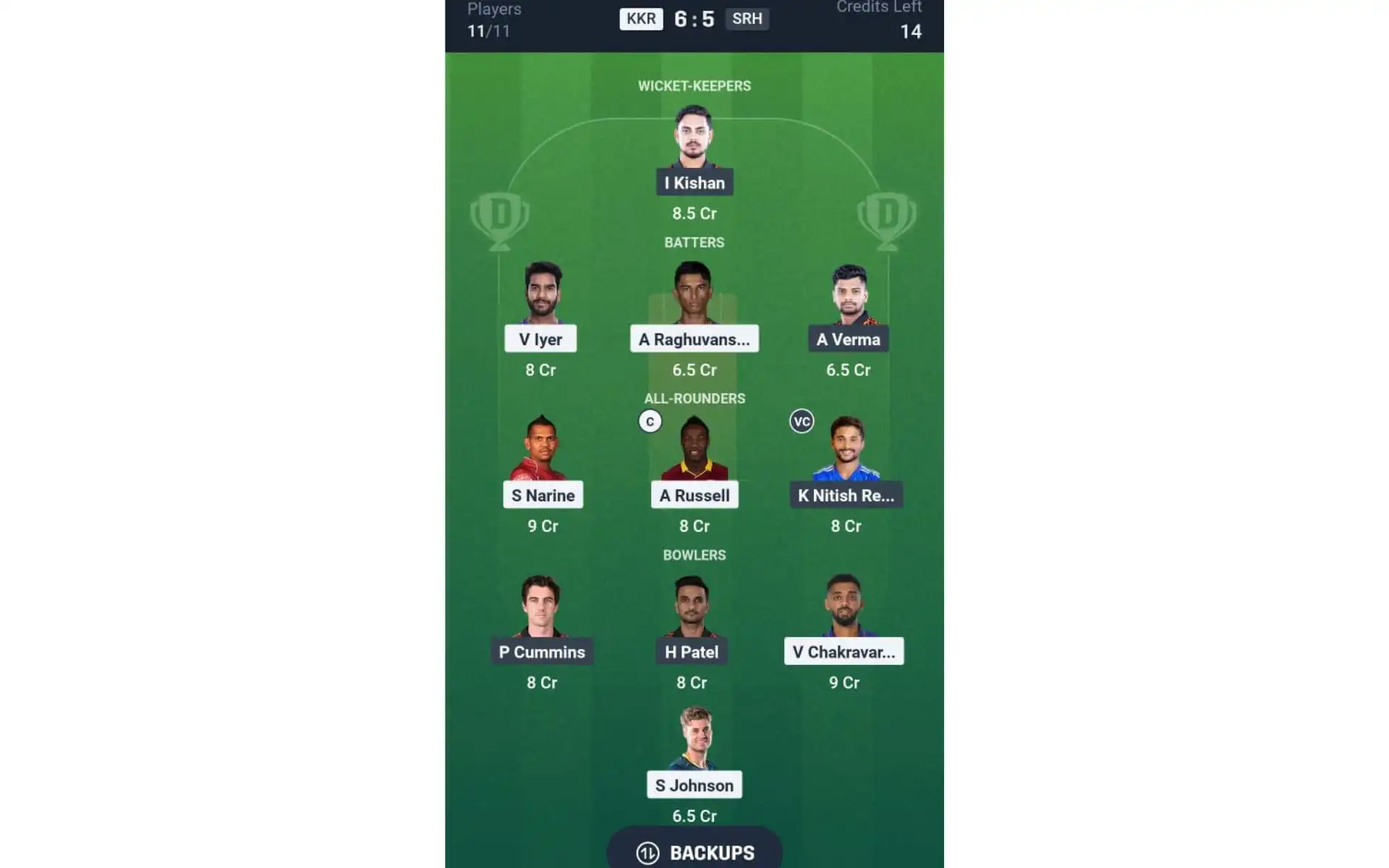 SRH vs KKR, IPL 2025: Dream11 Team 2 [Source: @Dream11 App]