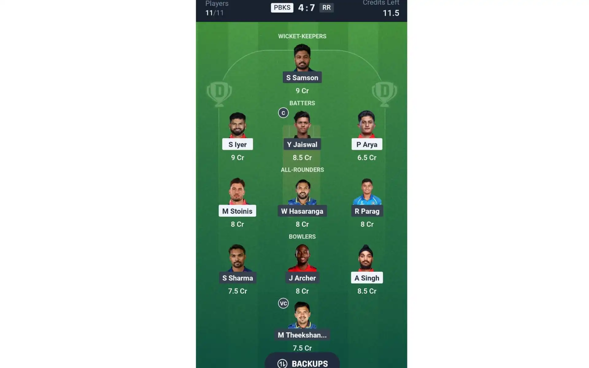 PBKS vs RR, IPL 2025: Dream11 Team 2 [Source: @Dream11 App]