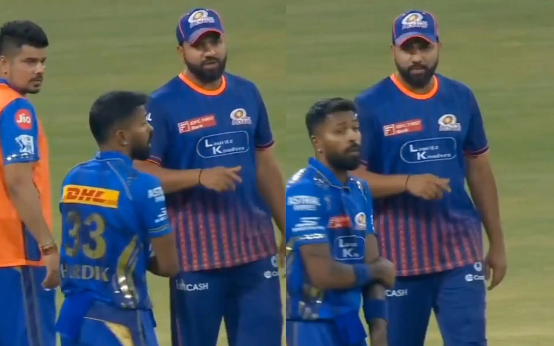 Rohit Sharma gives captaincy tips to Hardik Pandya [Source: JioHotstar]