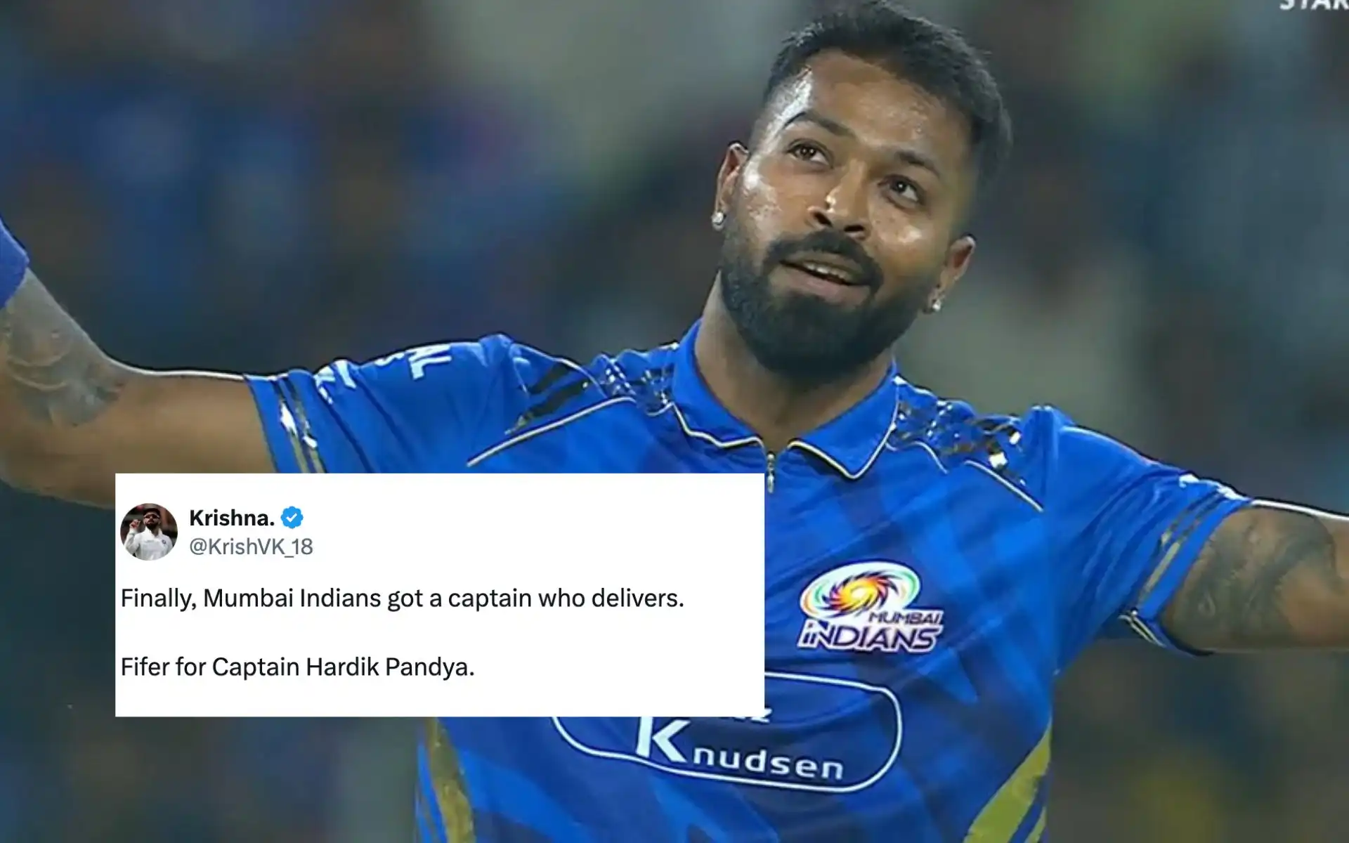 Hardik Pandya hailed for 5-fer in IPL [Source: @CricCrazyJohns, @KrishVK_18/X.com]