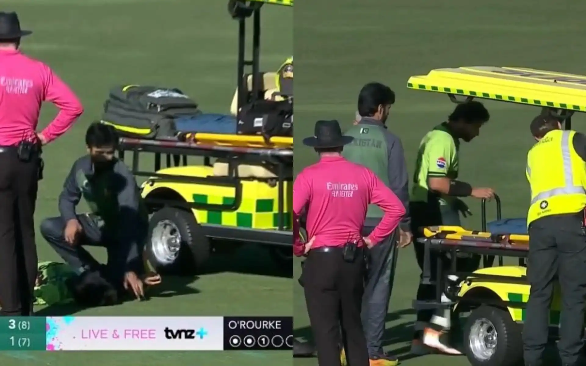 Imam-ul-Haq was stretchered off the field [Source: @abubakartarar_/X]