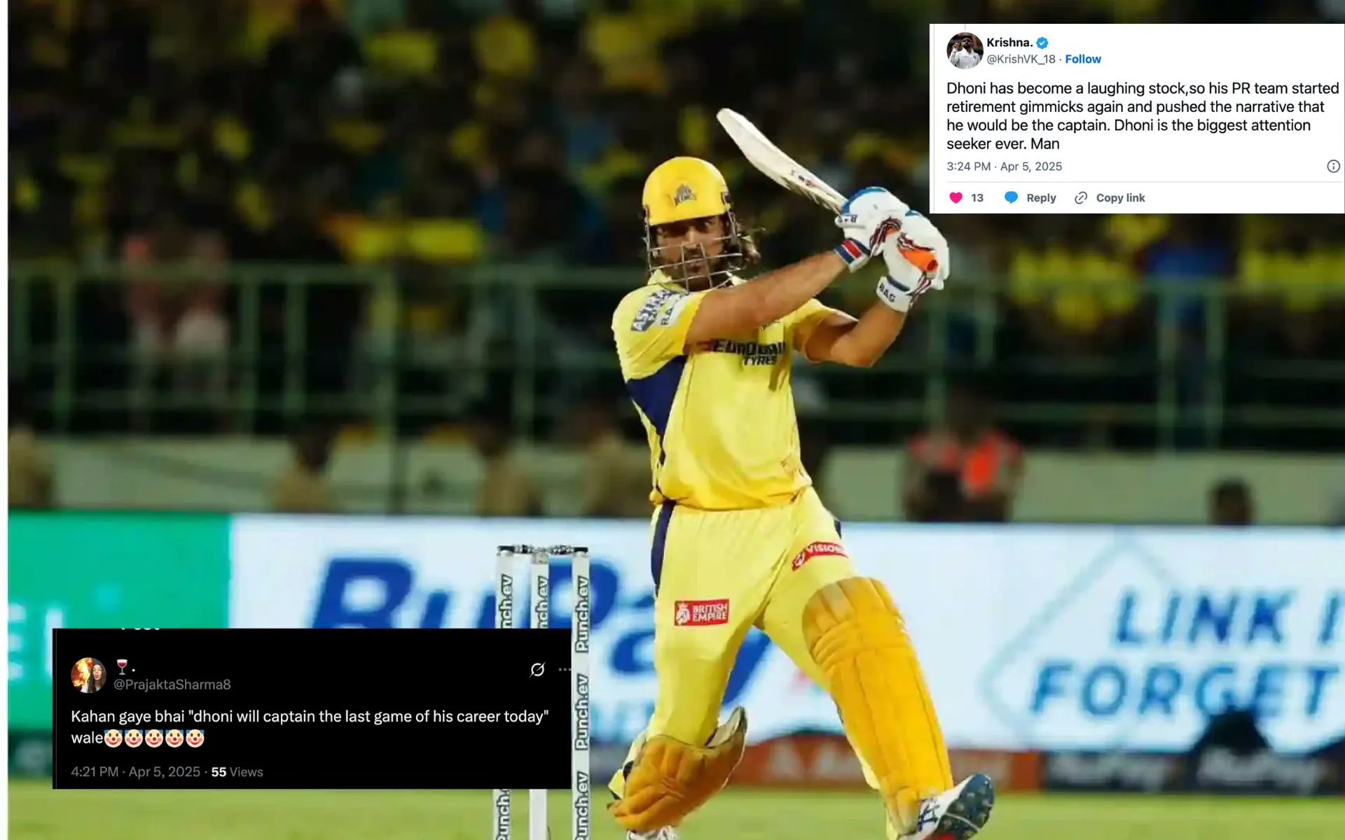 MS Dhoni against DC [source@: TechnoSports_in/X.com]