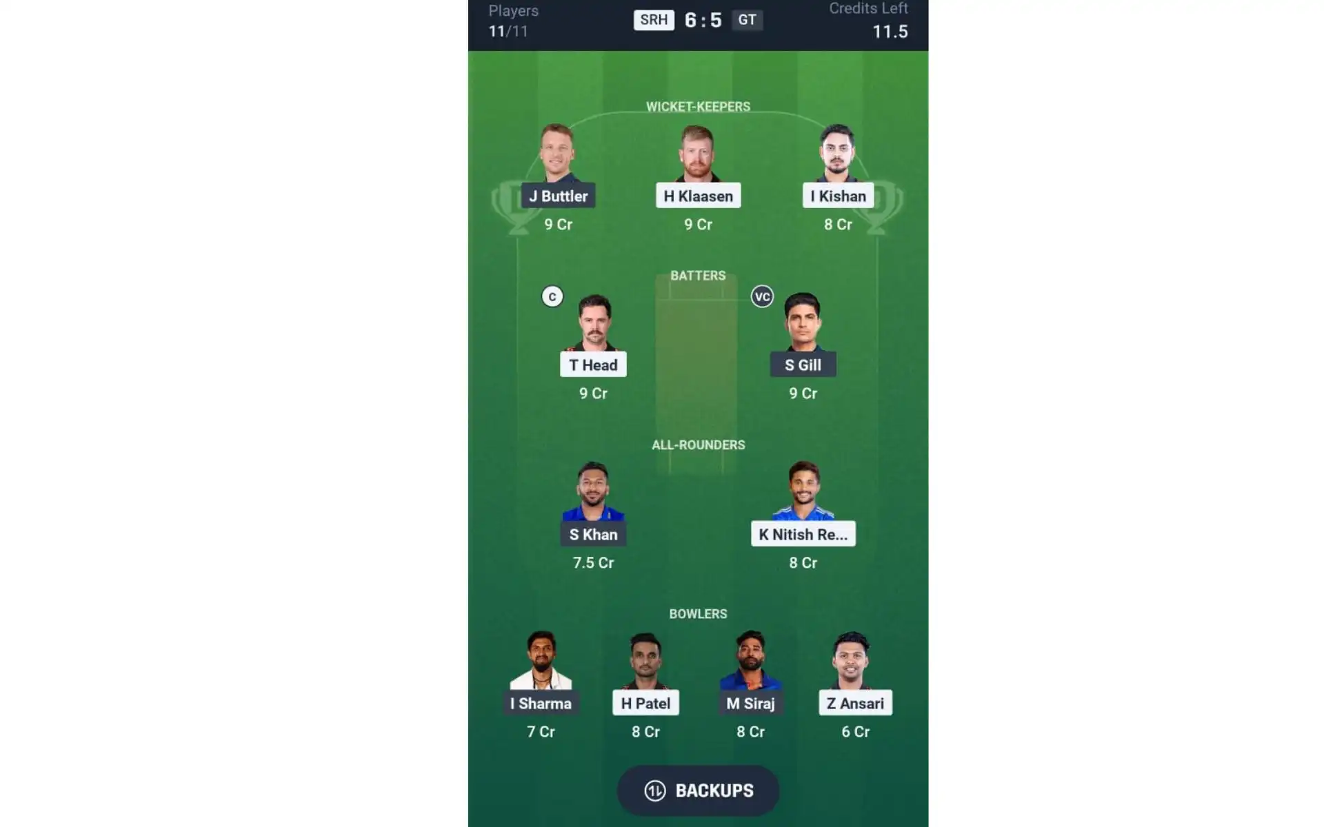 SRH vs GT, IPL 2025: Dream11 Team 1 [Source: @Dream11 App]