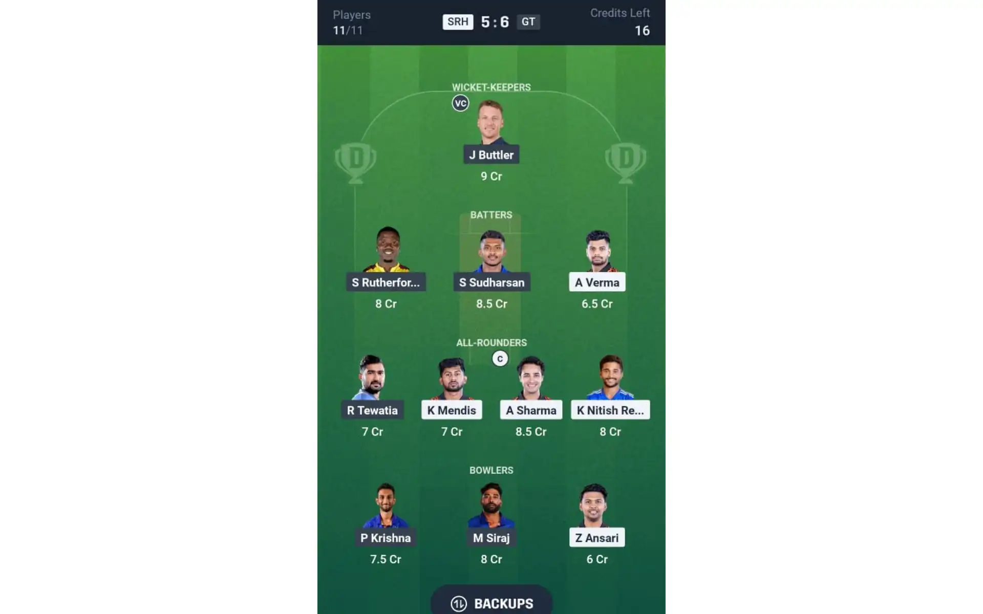 SRH vs GT, IPL 2025: Dream11 Team 2 [Source: @Dream11 App]