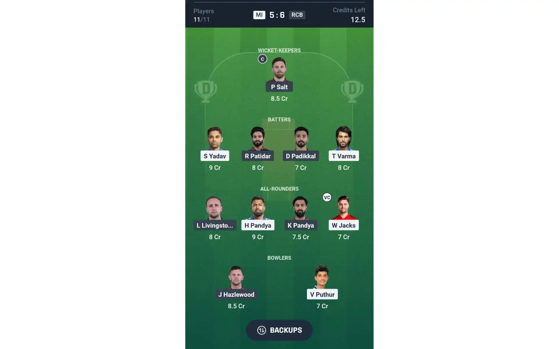 MI vs RCB, IPL 2025: Dream11 Team 1 [Source: @Dream11 App]