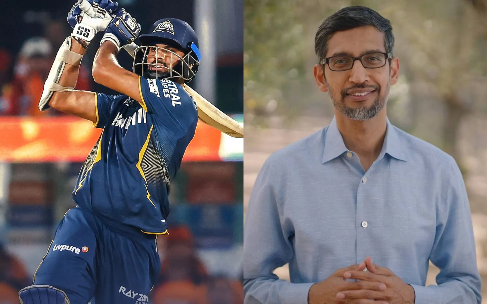 Washington Sundar and Sundar Pichai [Source: @gujarat_titans, @sankariramjai/x]