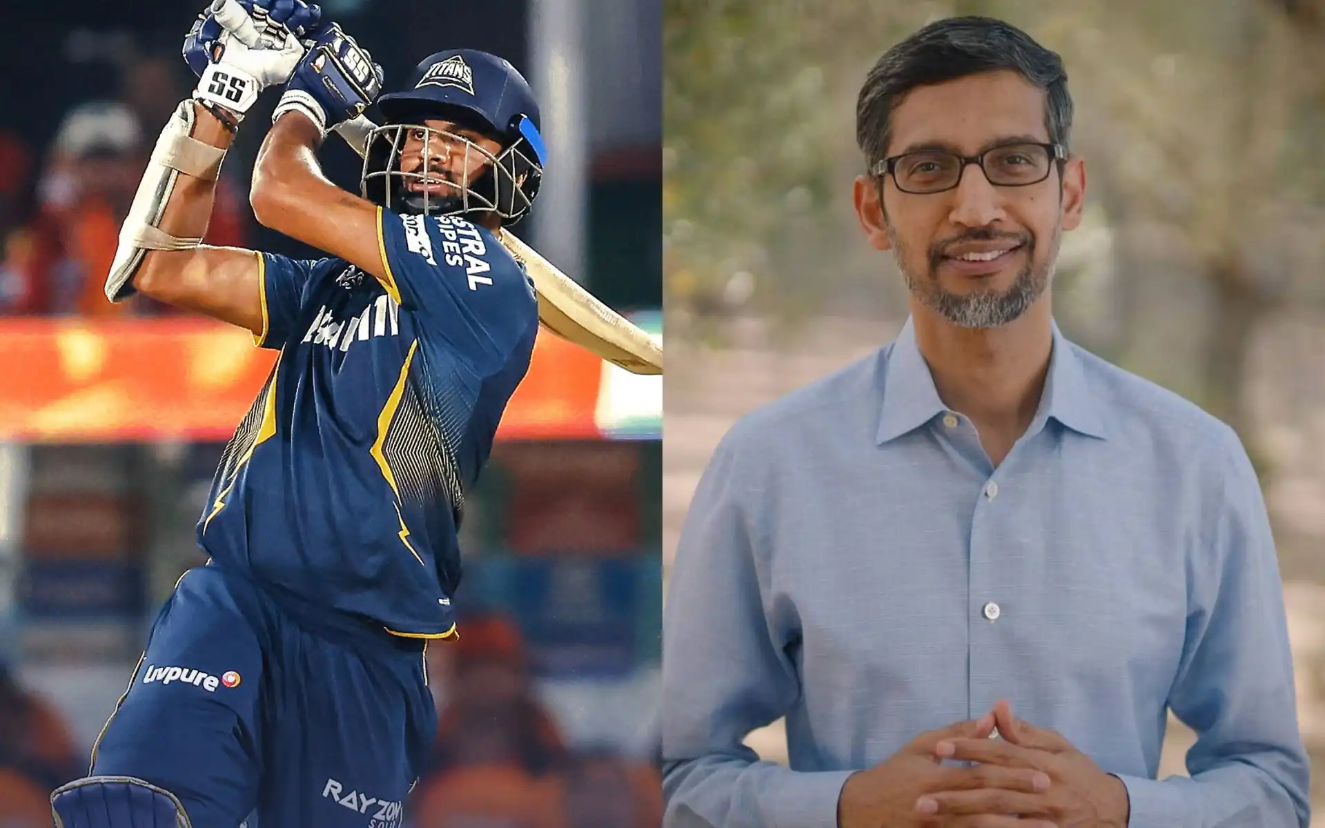 Washington Sundar and Sundar Pichai [Source: @gujarat_titans, @sankariramjai/x]