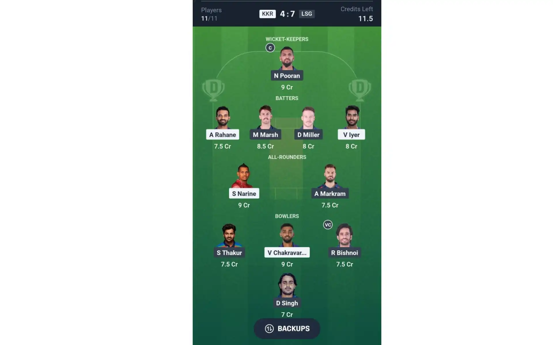 KKR vs LSG, IPL 2025: Dream11 Team 2 [Source: @Dream11 App]