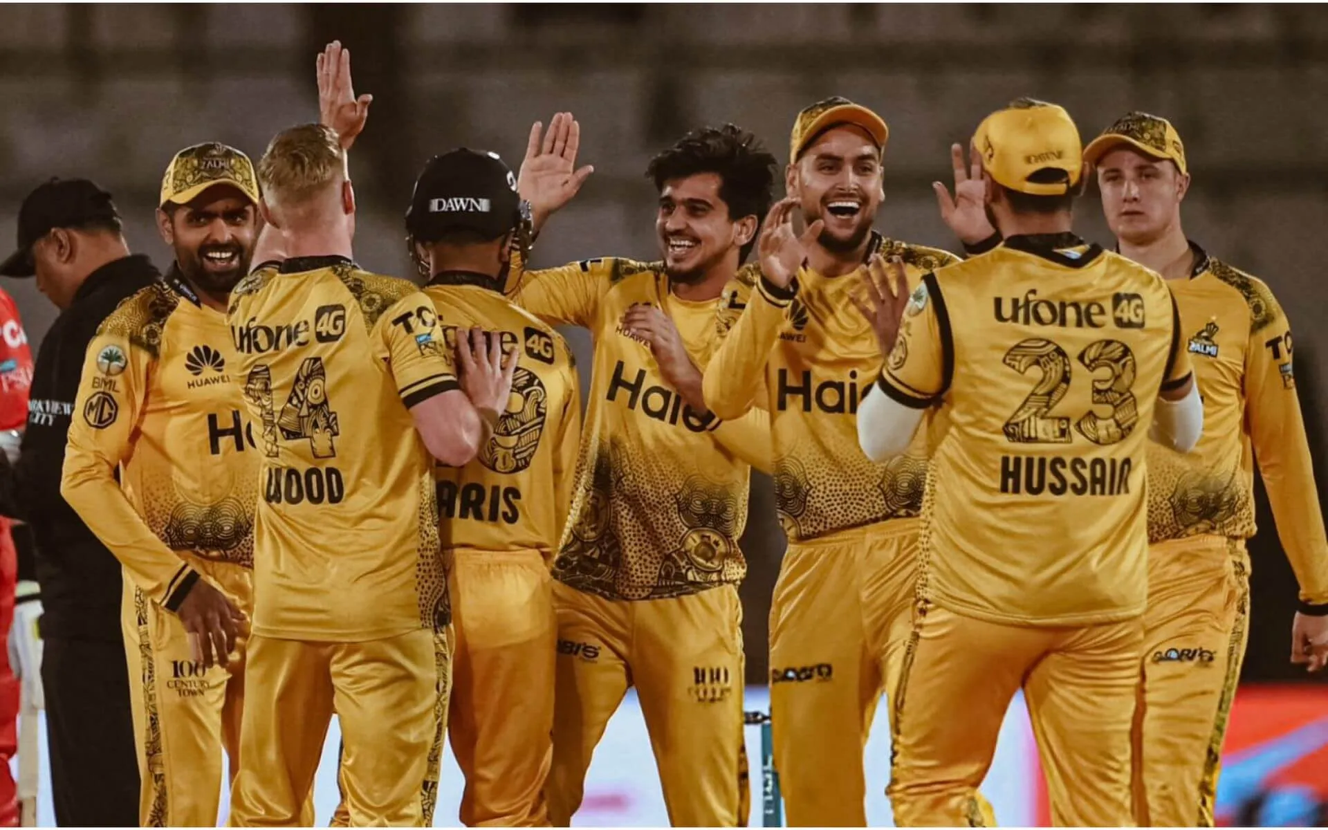 Peshawar Zalmi team in action [Source: @Talhaofficial01/X]