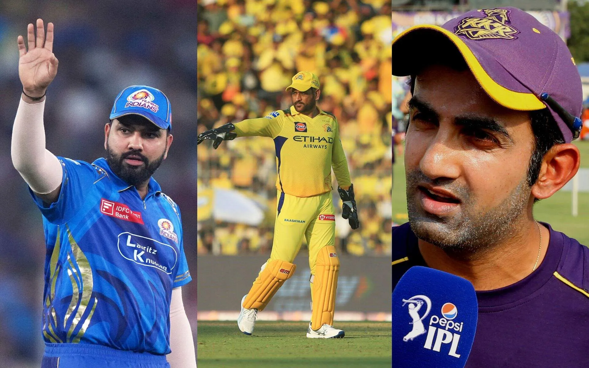 MS Dhoni, Rohit Sharma and Gautam Gambhir (Source: AP Photos/X.com)