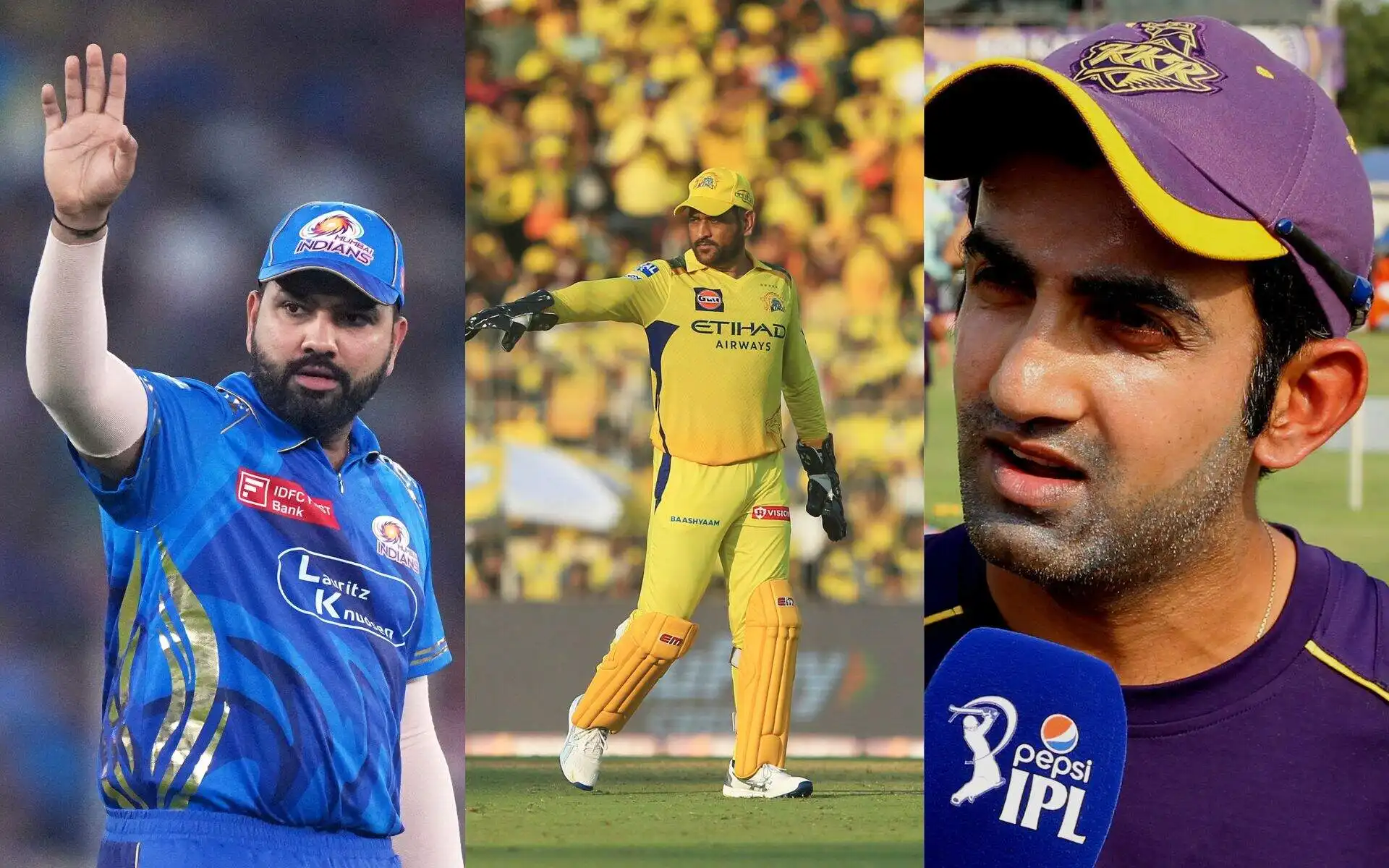 MS Dhoni, Rohit Sharma and Gautam Gambhir (Source: AP Photos/X.com)