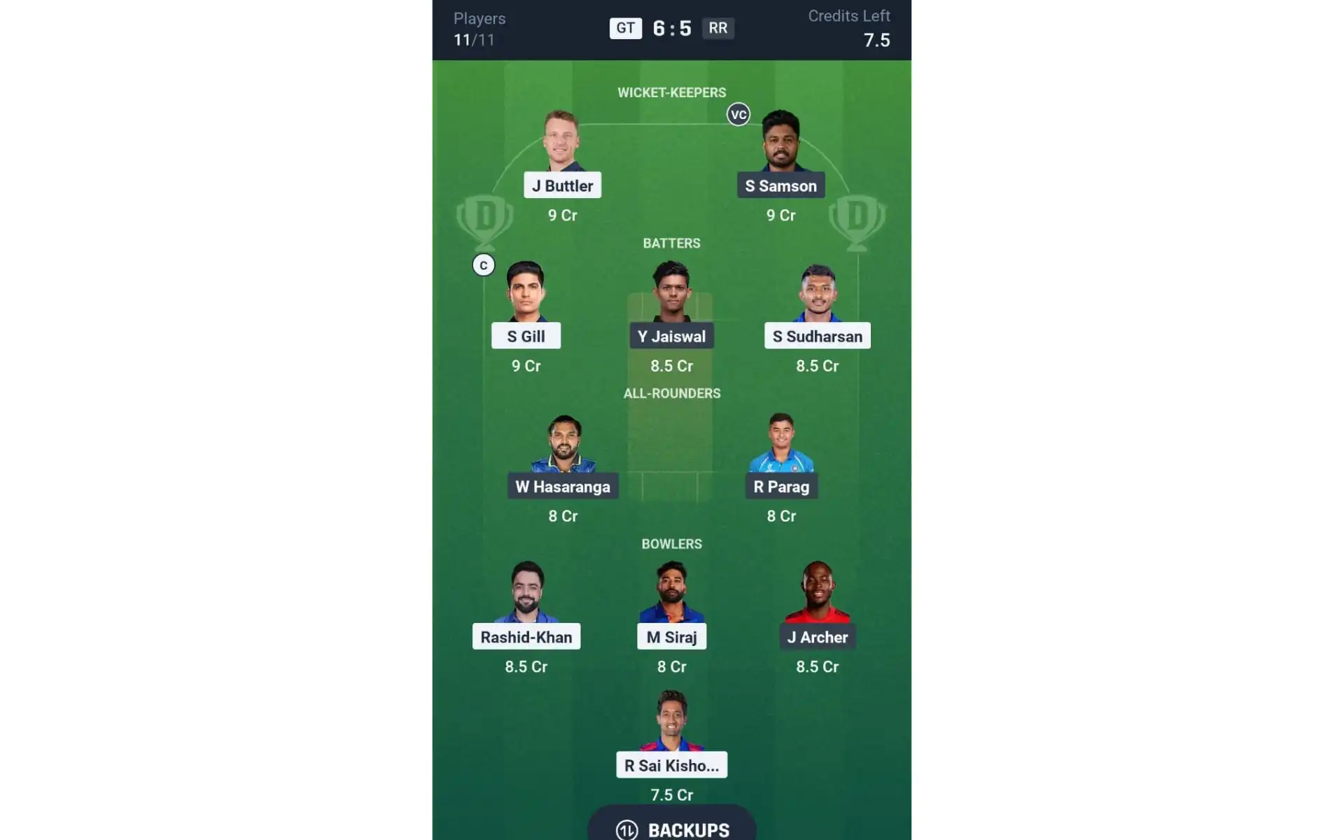 GT vs RR, IPL 2025: Dream11 Team 1 [Source: @Dream11 App]